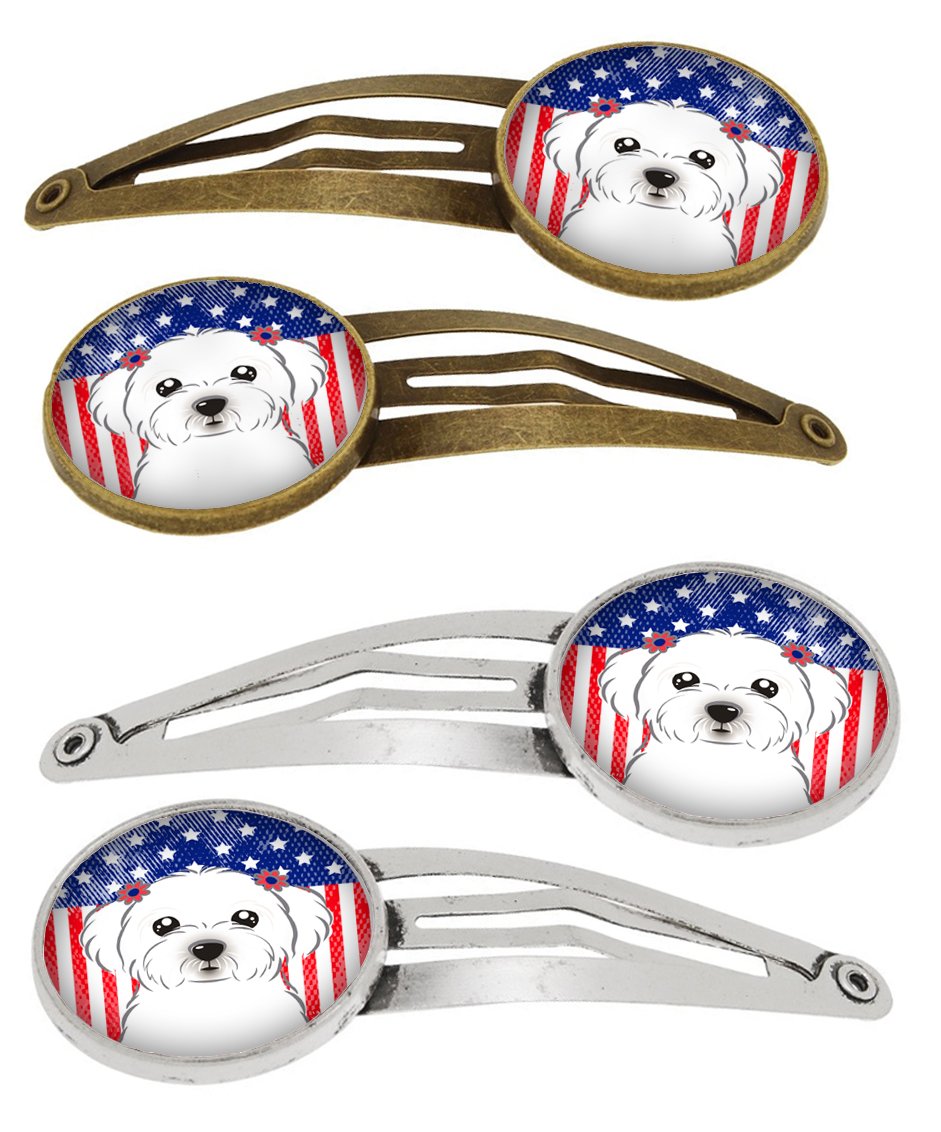 American Flag and Maltese Set of 4 Barrettes Hair Clips BB2138HCS4 by Caroline's Treasures