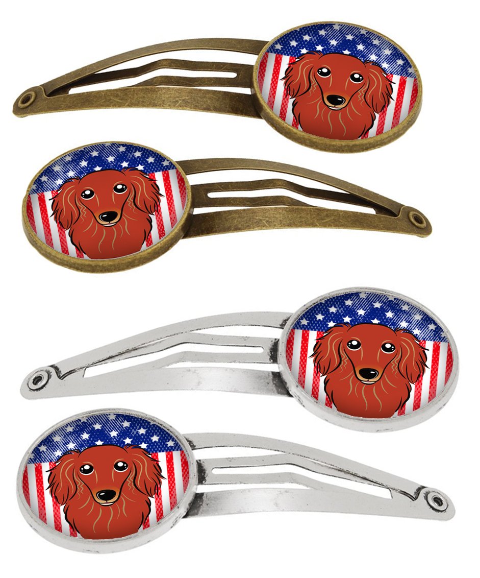 American Flag and Longhair Red Dachshund Set of 4 Barrettes Hair Clips BB2144HCS4 by Caroline's Treasures