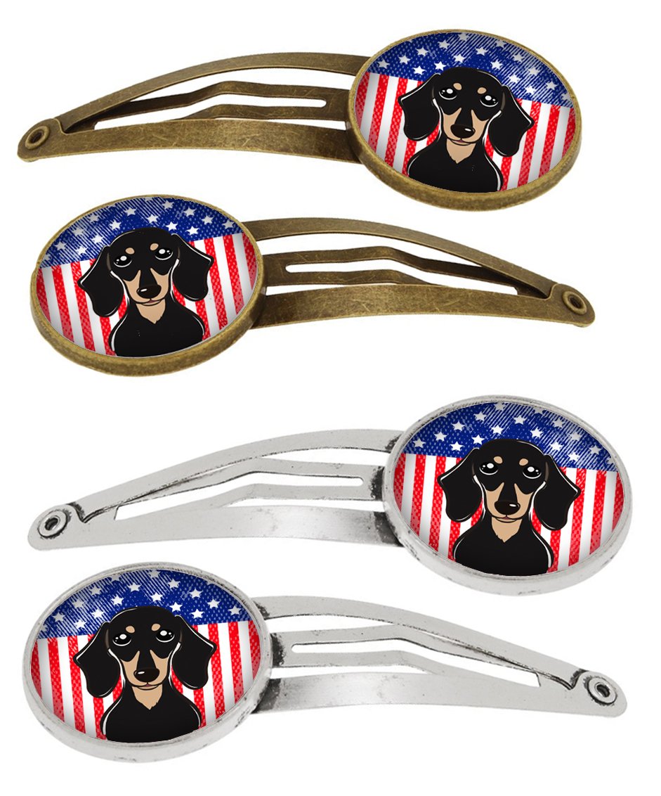 American Flag and Smooth Black and Tan Dachshund Set of 4 Barrettes Hair Clips BB2145HCS4 by Caroline's Treasures