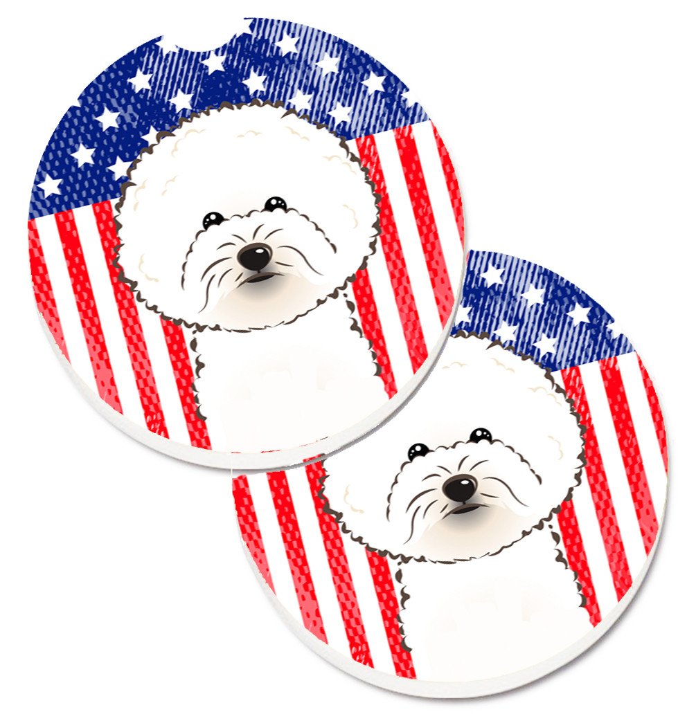 American Flag and Bichon Frise Set of 2 Cup Holder Car Coasters BB2147CARC by Caroline's Treasures