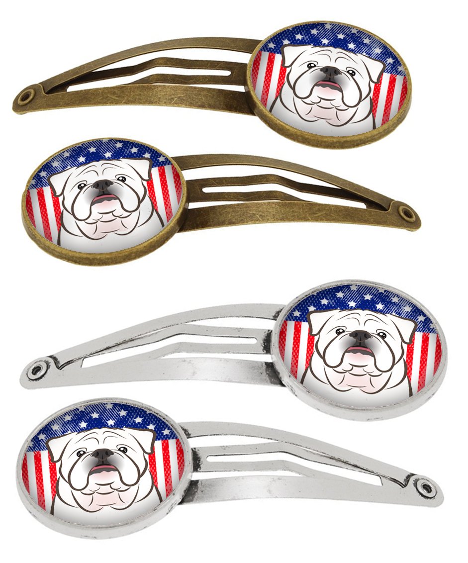 American Flag and White English Bulldog  Set of 4 Barrettes Hair Clips BB2150HCS4 by Caroline's Treasures