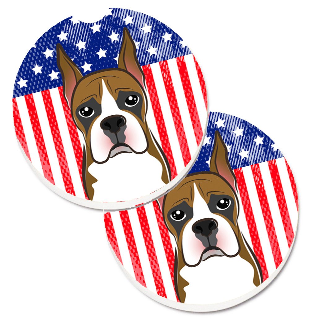 American Flag and Boxer Set of 2 Cup Holder Car Coasters BB2153CARC by Caroline's Treasures