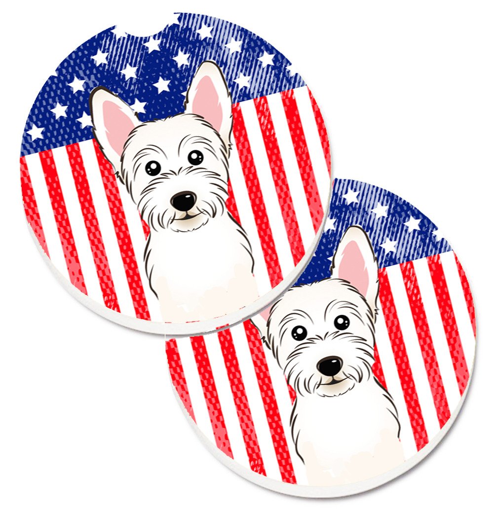 American Flag and Westie Set of 2 Cup Holder Car Coasters BB2156CARC by Caroline's Treasures