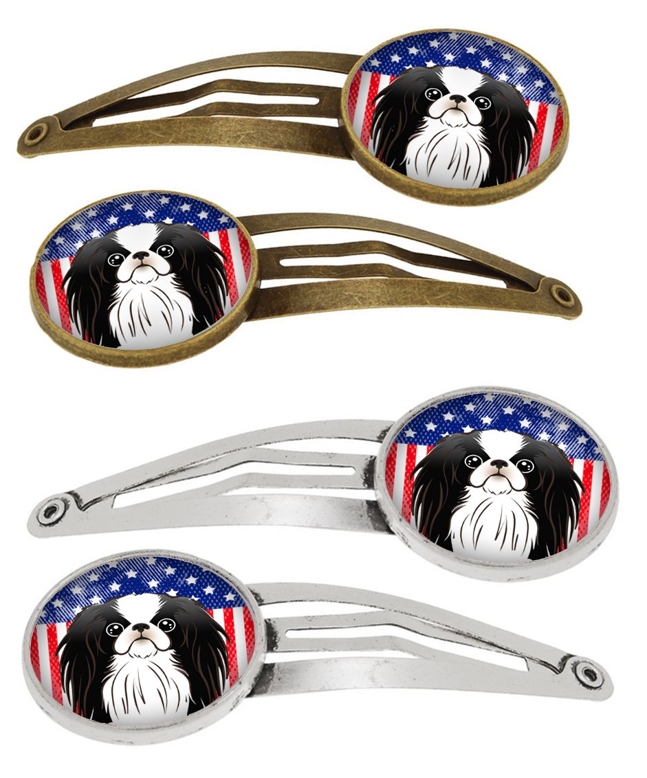 American Flag and Japanese Chin Set of 4 Barrettes Hair Clips BB2160HCS4 by Caroline's Treasures
