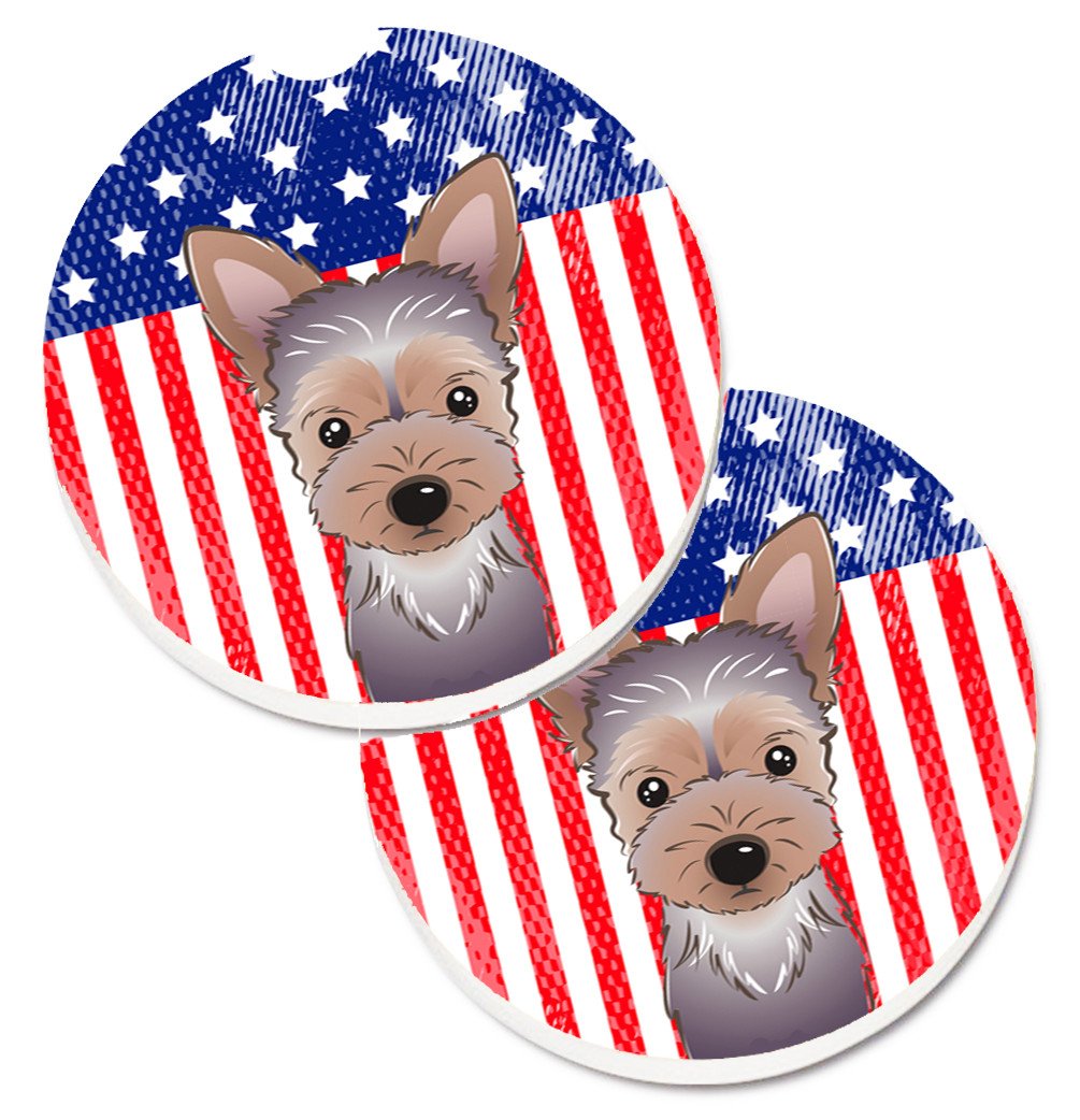 American Flag and Yorkie Puppy Set of 2 Cup Holder Car Coasters BB2162CARC by Caroline's Treasures
