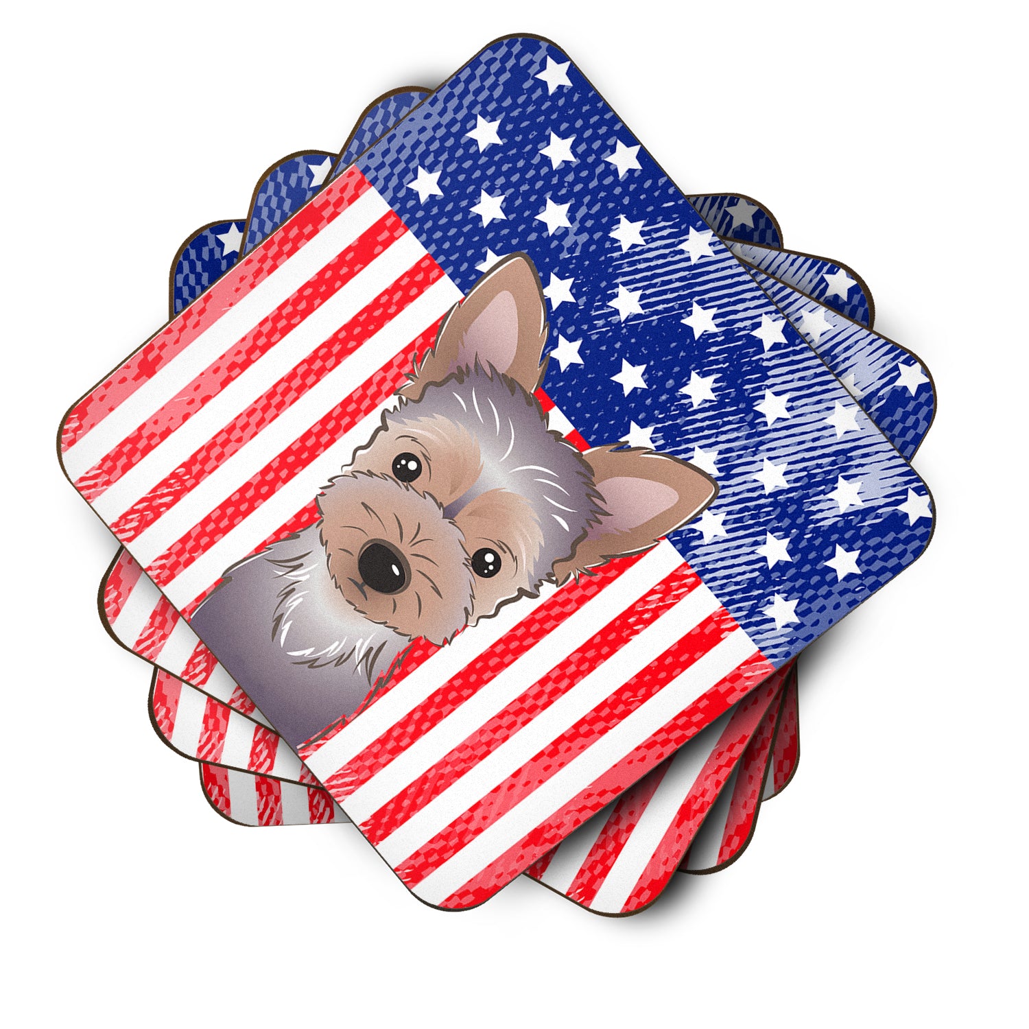 American Flag and Yorkie Puppy Foam Coaster Set of 4 - the-store.com