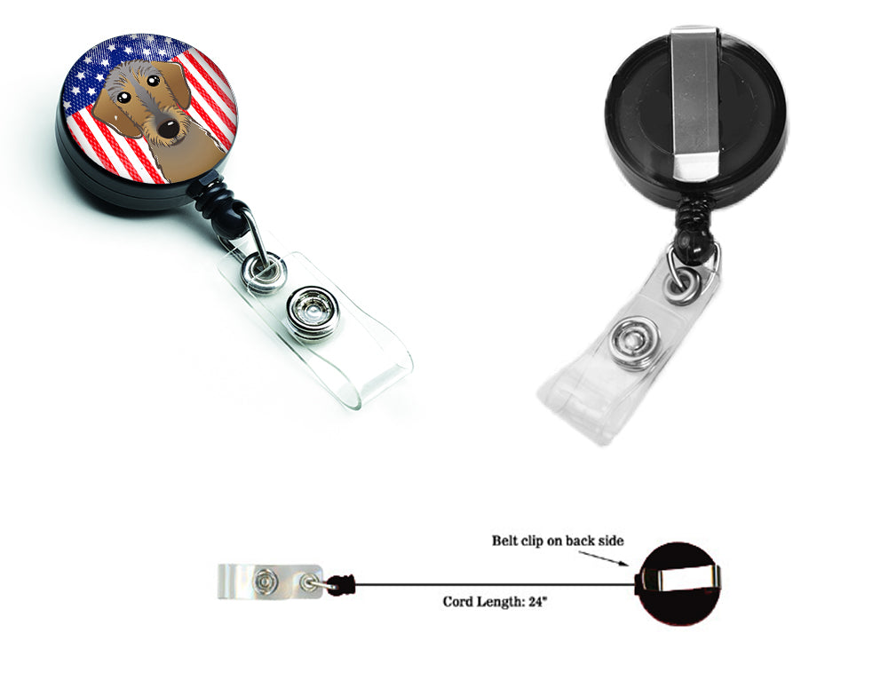 American Flag and Wirehaired Dachshund Retractable Badge Reel BB2163BR.
