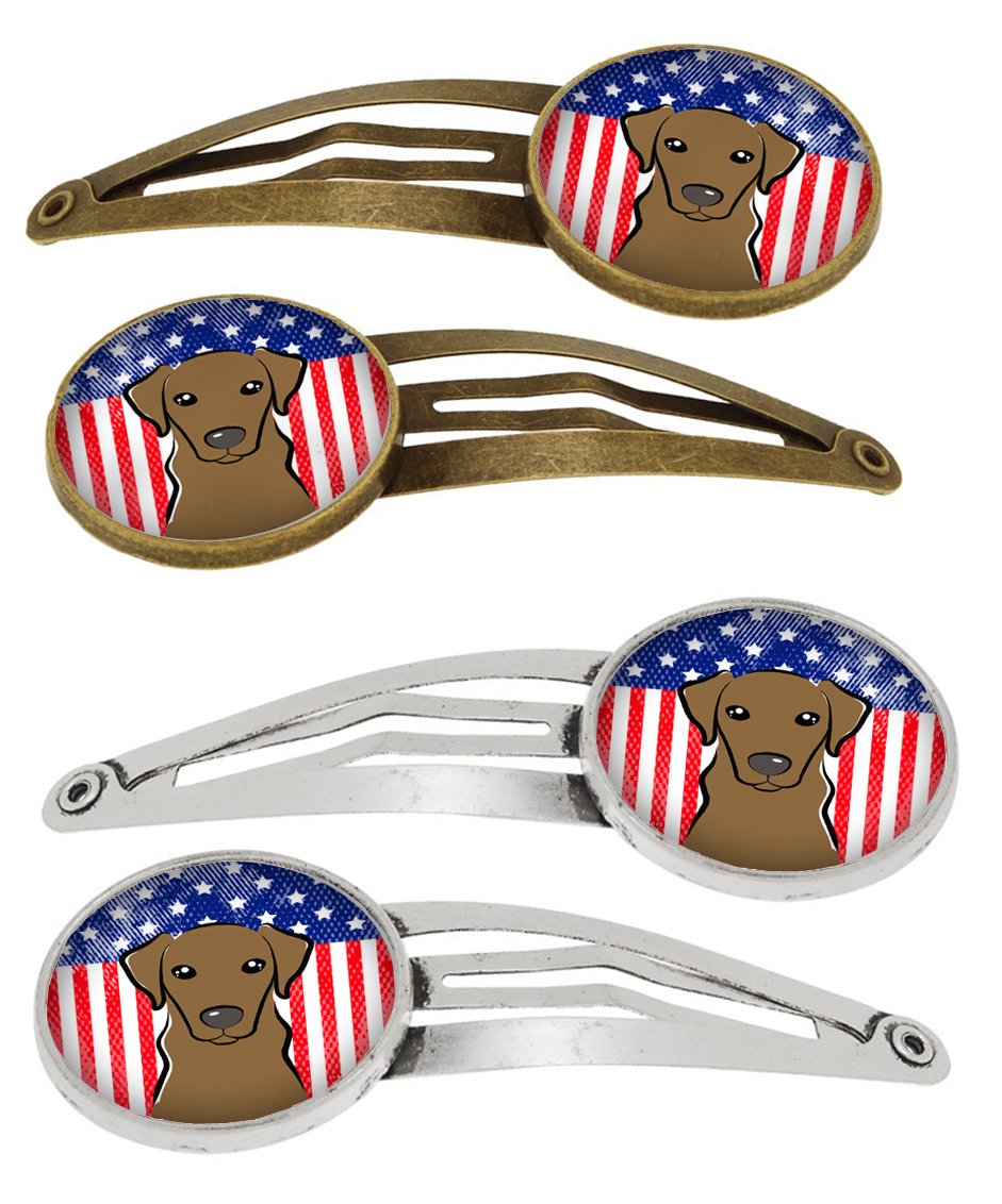 American Flag and Chocolate Labrador Set of 4 Barrettes Hair Clips BB2164HCS4 by Caroline's Treasures