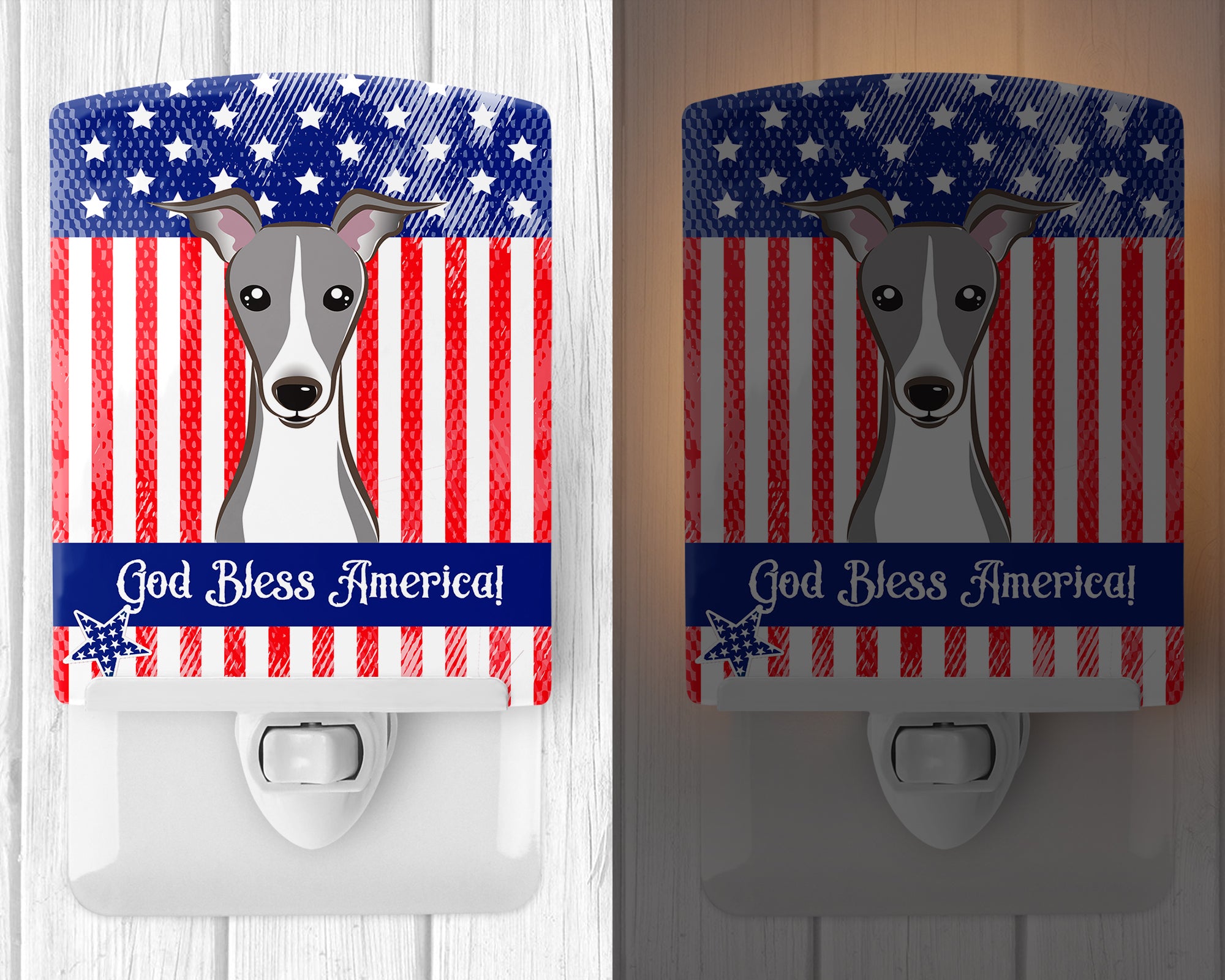 American Flag and Italian Greyhound Ceramic Night Light BB2166CNL - the-store.com