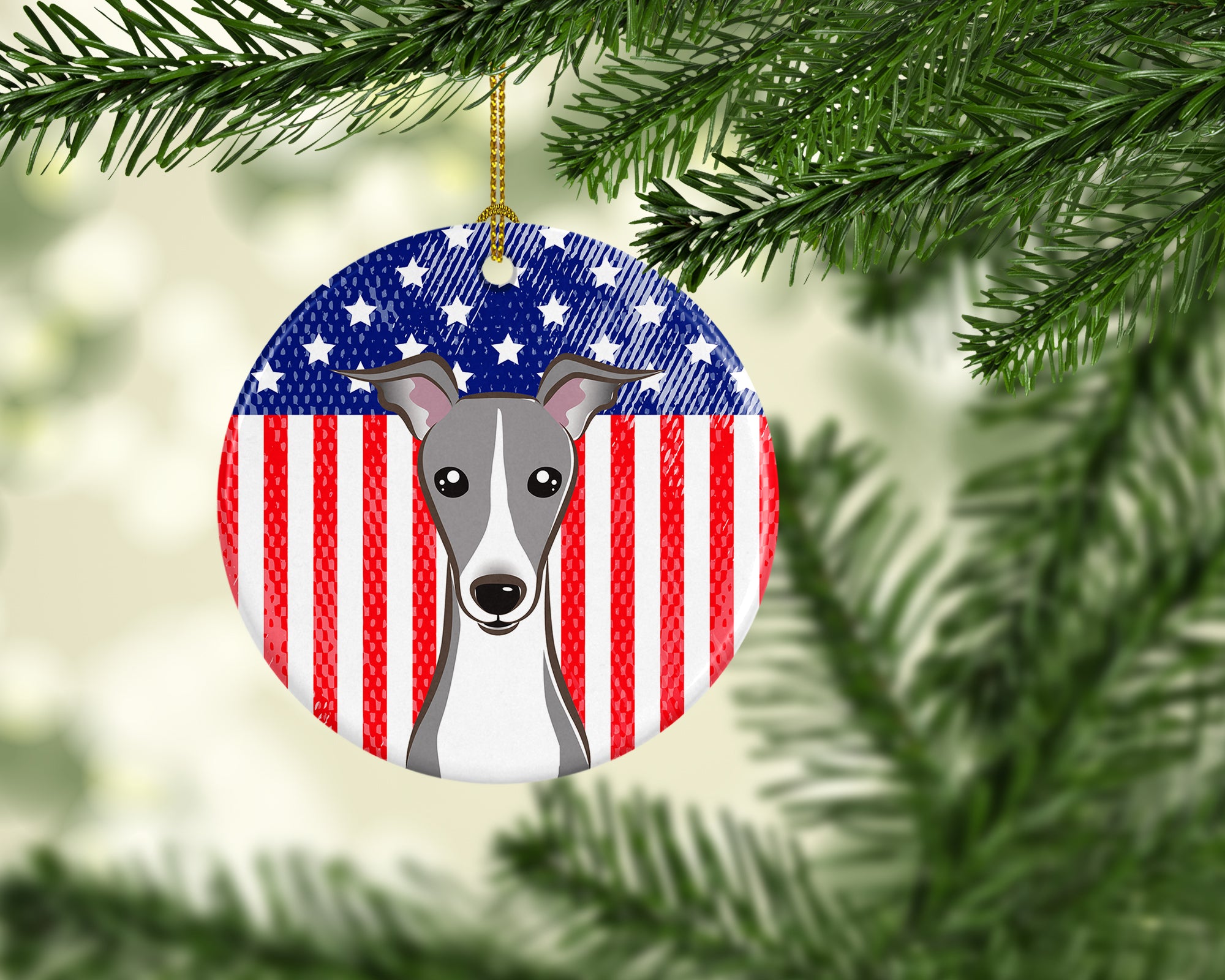 American Flag and Italian Greyhound Ceramic Ornament BB2166CO1 - the-store.com