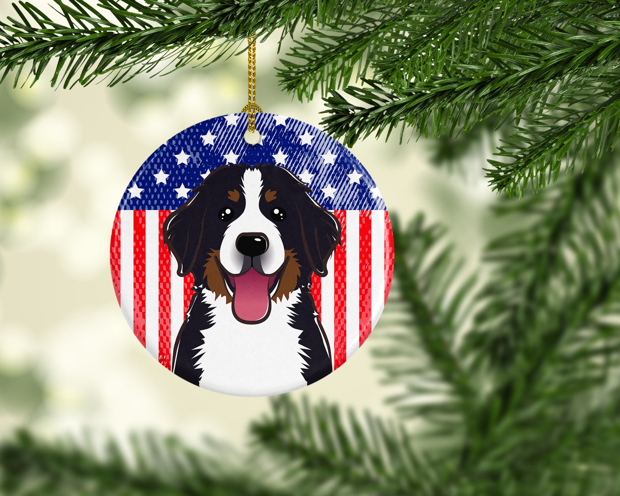 American Flag and Bernese Mountain Dog Ceramic Ornament BB2167CO1 - the-store.com