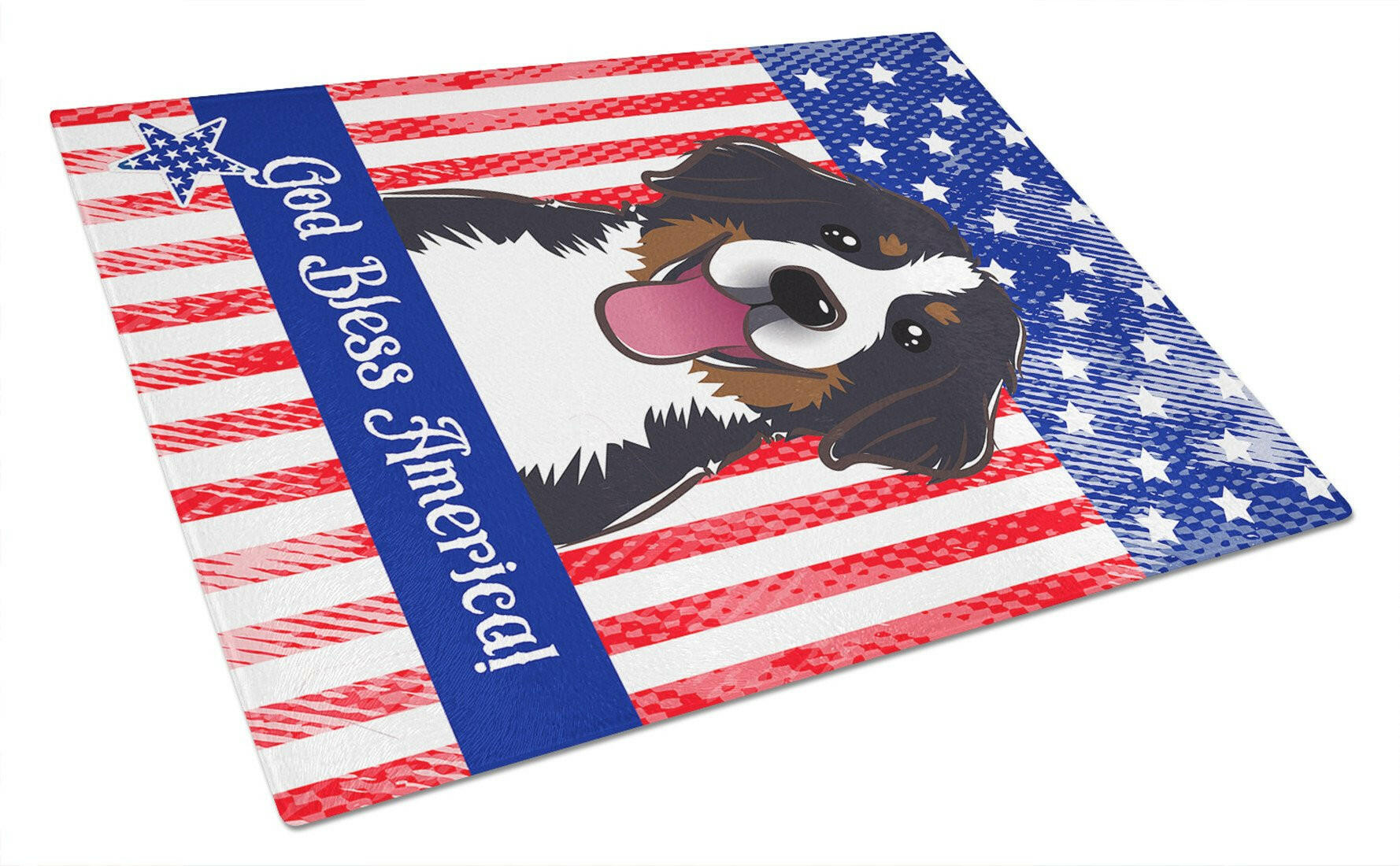 God Bless American Flag with Bernese Mountain Dog Glass Cutting Board Large BB2167LCB by Caroline's Treasures