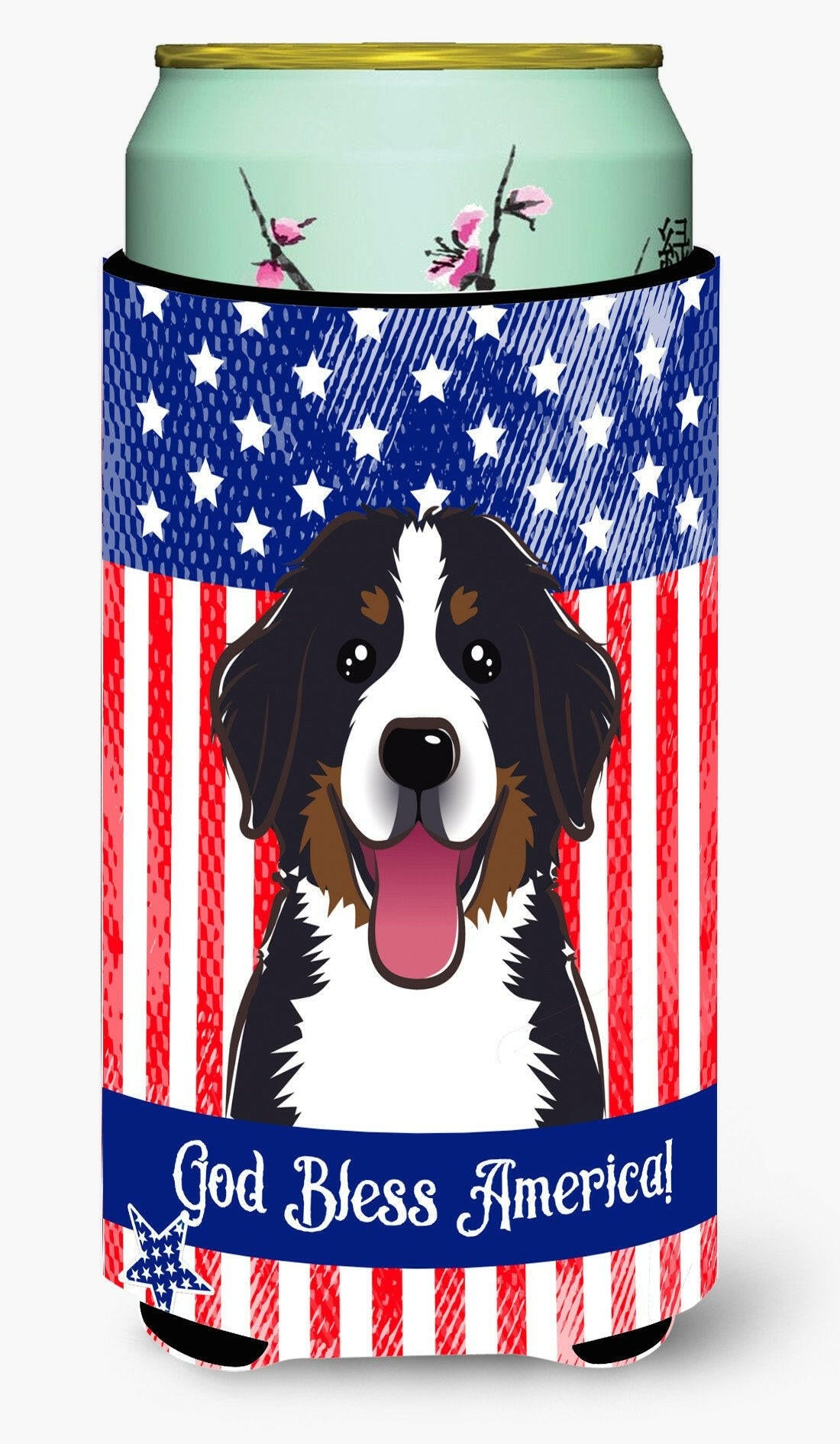 God Bless American Flag with Bernese Mountain Dog Tall Boy Beverage Insulator Hugger BB2167TBC by Caroline's Treasures
