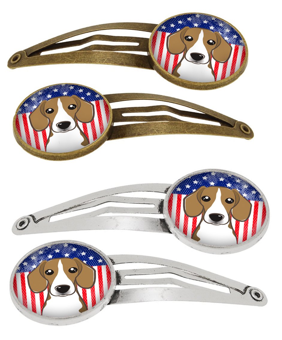 American Flag and Beagle Set of 4 Barrettes Hair Clips BB2169HCS4 by Caroline's Treasures