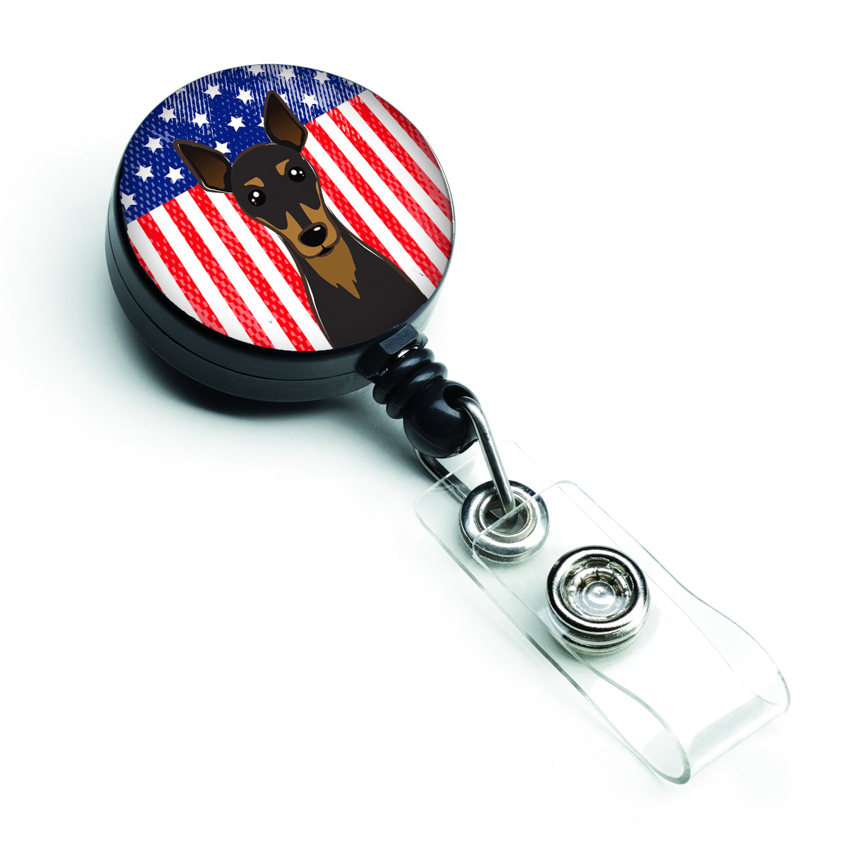 American Flag and Min Pin Retractable Badge Reel BB2170BR.