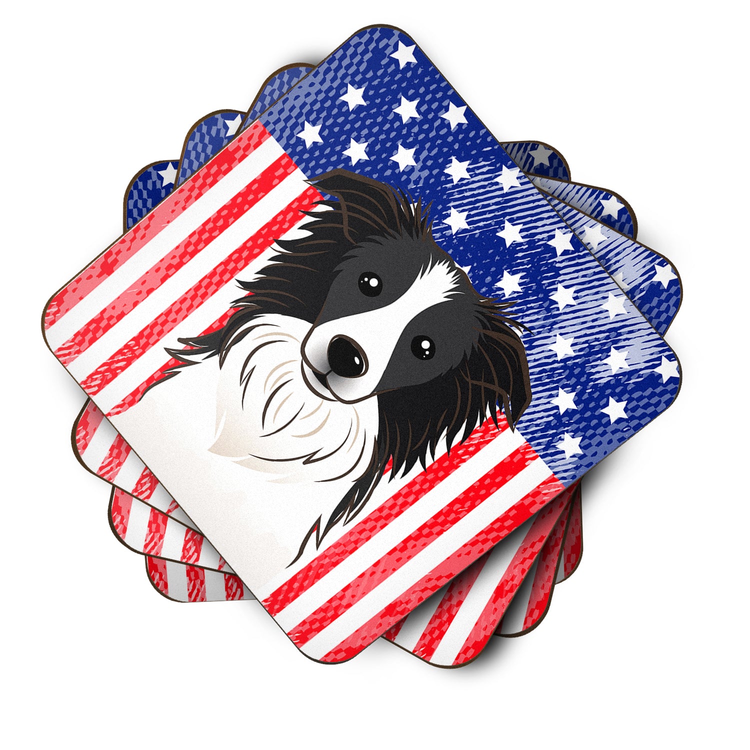 American Flag and Border Collie Foam Coaster Set of 4 - the-store.com
