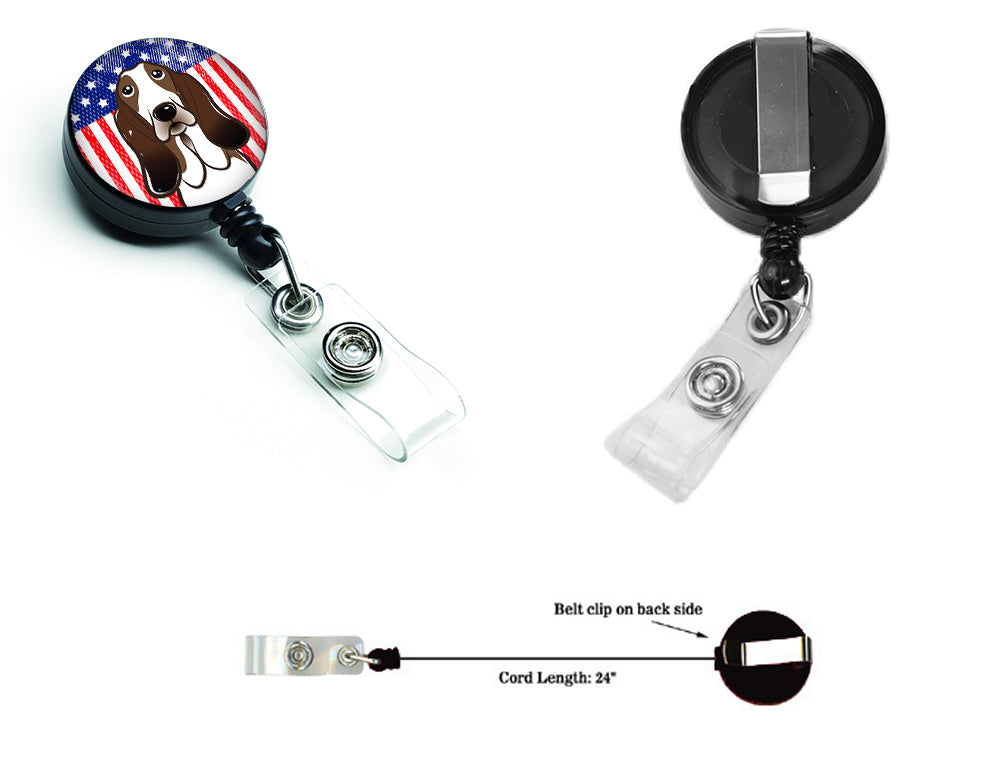 American Flag and Basset Hound Retractable Badge Reel BB2173BR.