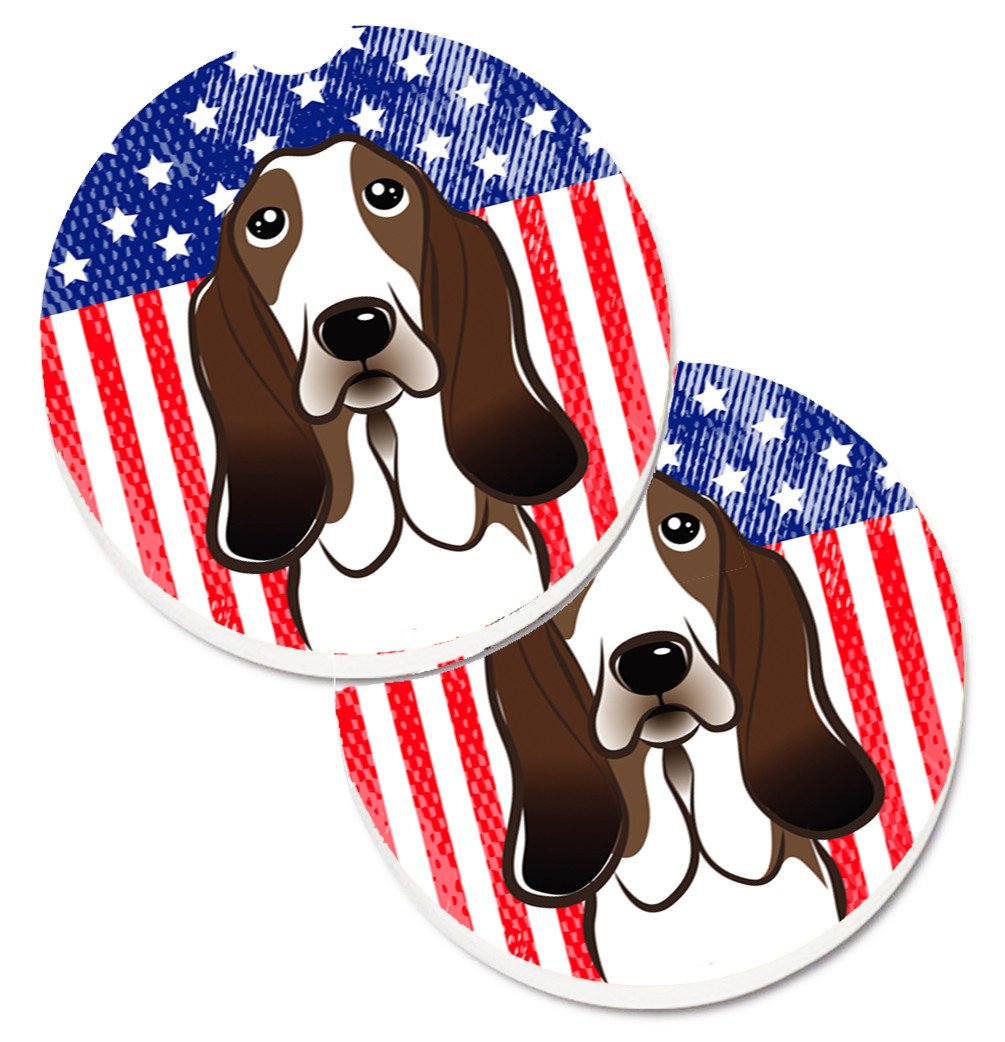 American Flag and Basset Hound Set of 2 Cup Holder Car Coasters BB2173CARC by Caroline's Treasures