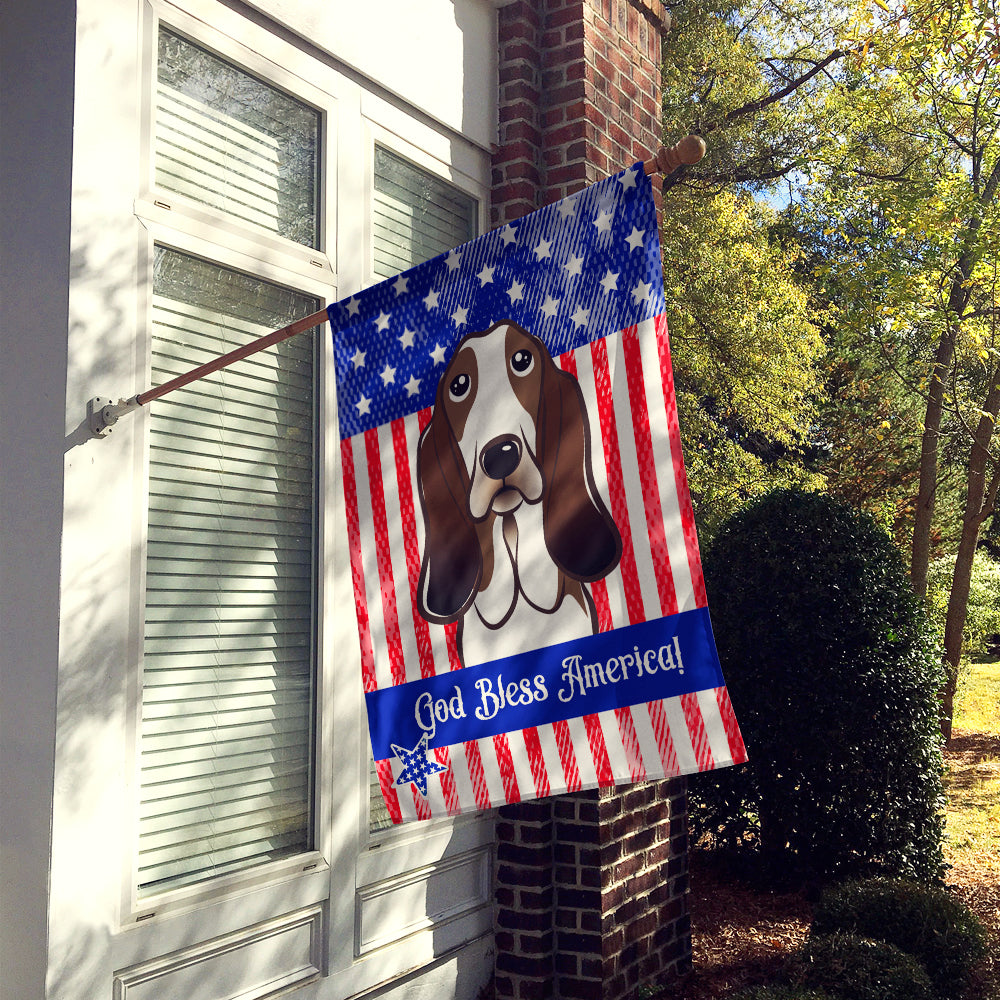 God Bless American Flag with Basset Hound Flag Canvas House Size BB2173CHF