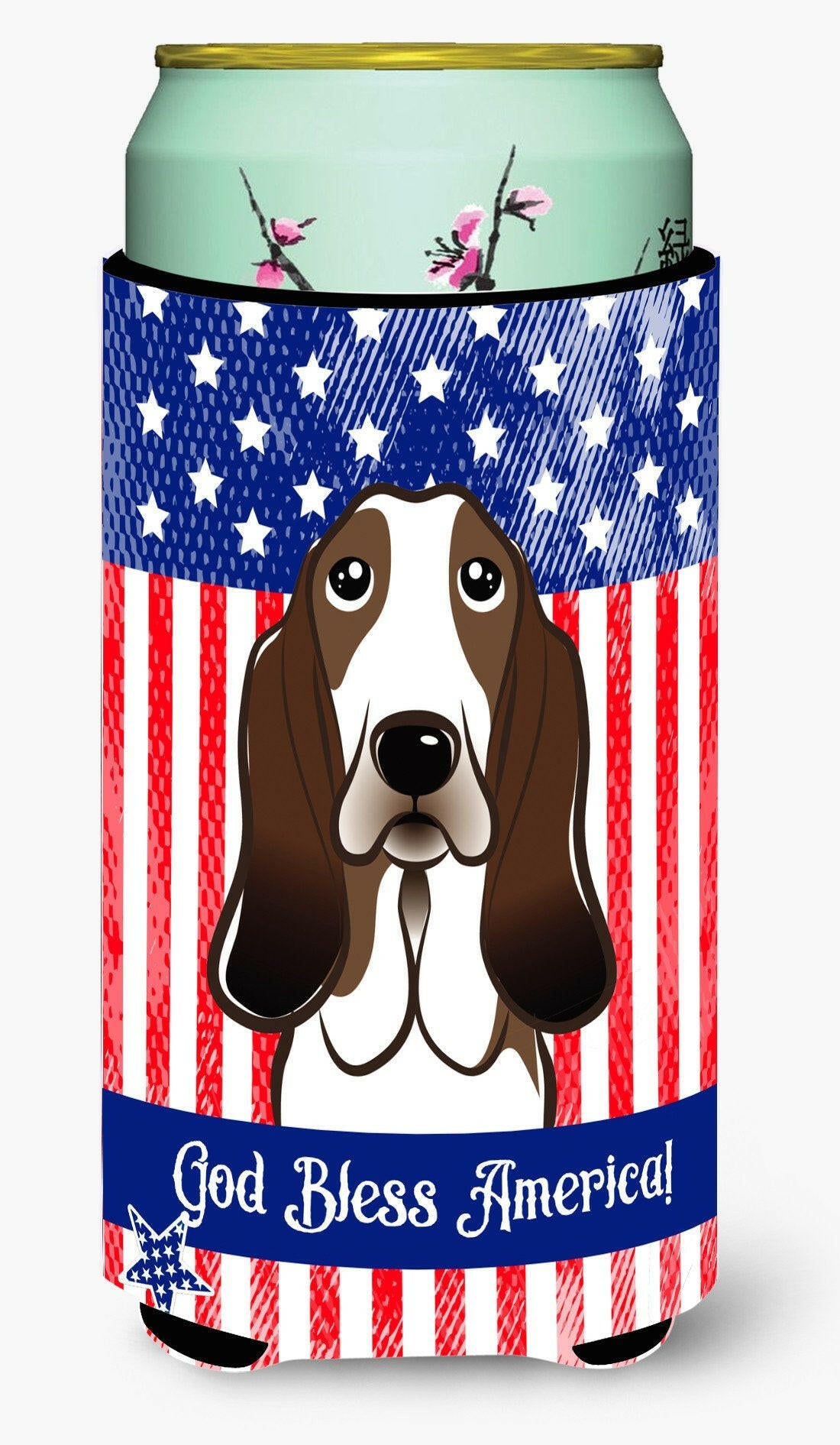 God Bless American Flag with Basset Hound Tall Boy Beverage Insulator Hugger BB2173TBC by Caroline's Treasures