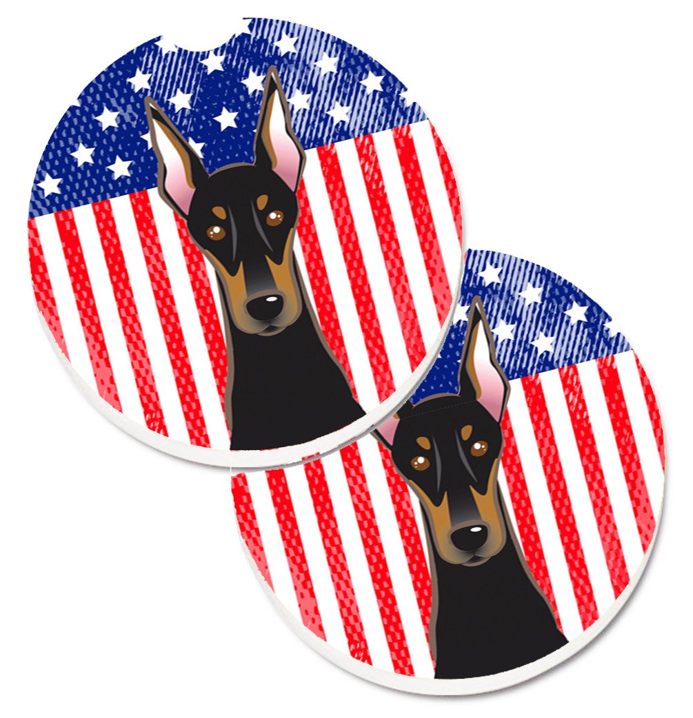American Flag and Doberman Set of 2 Cup Holder Car Coasters BB2175CARC by Caroline's Treasures