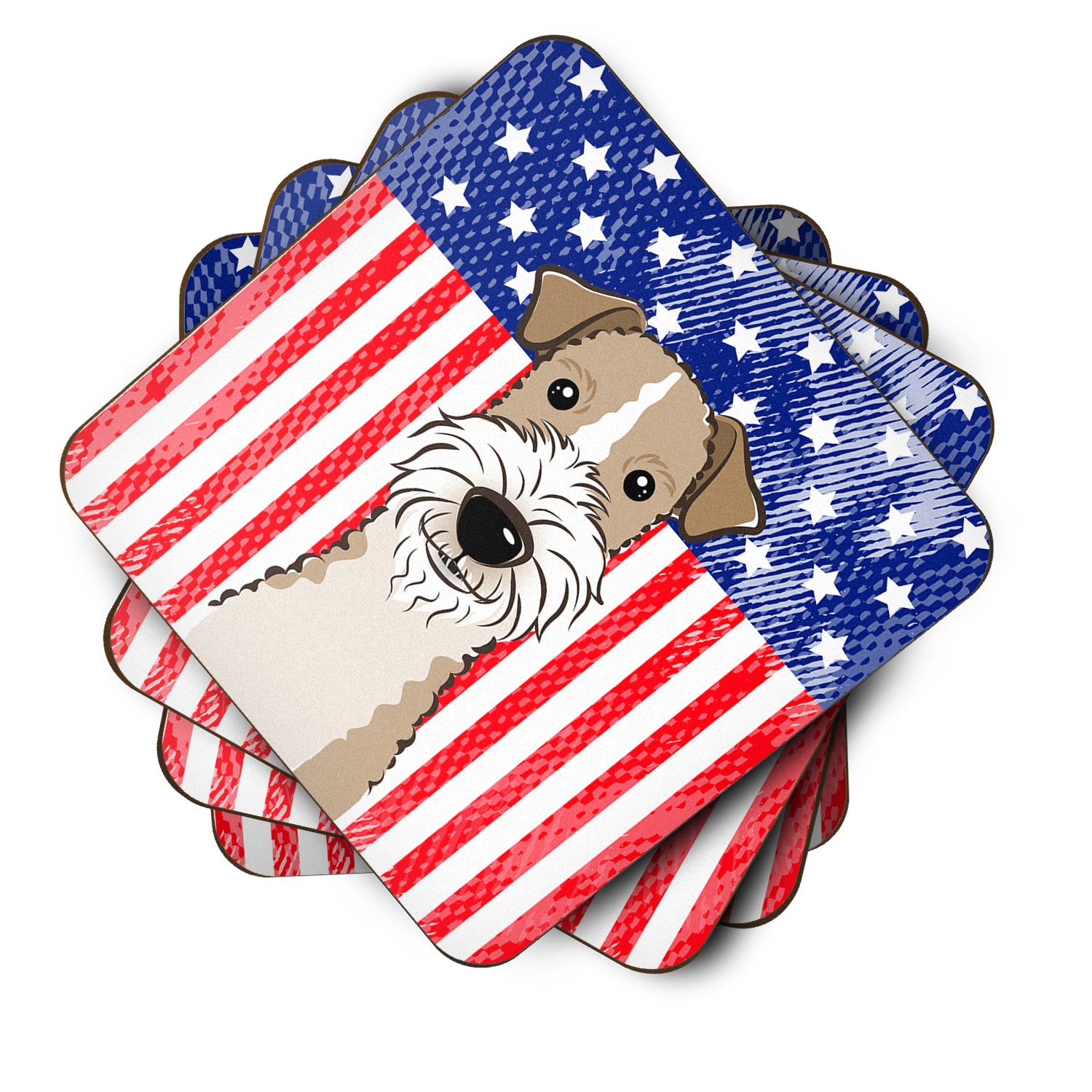 American Flag and Wire Haired Fox Terrier Foam Coaster Set of 4 - the-store.com