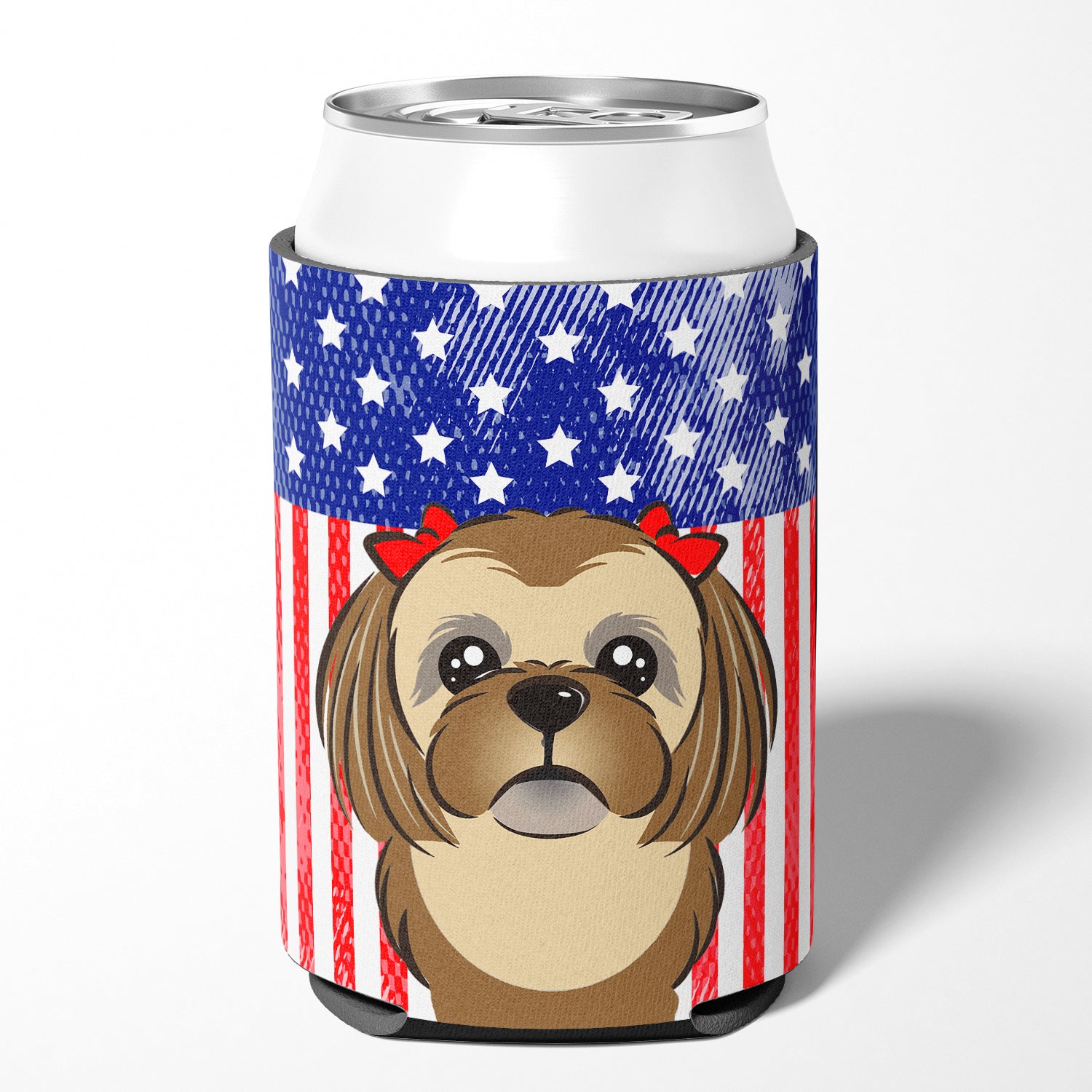 American Flag and Chocolate Brown Shih Tzu Can or Bottle Hugger BB2179CC.