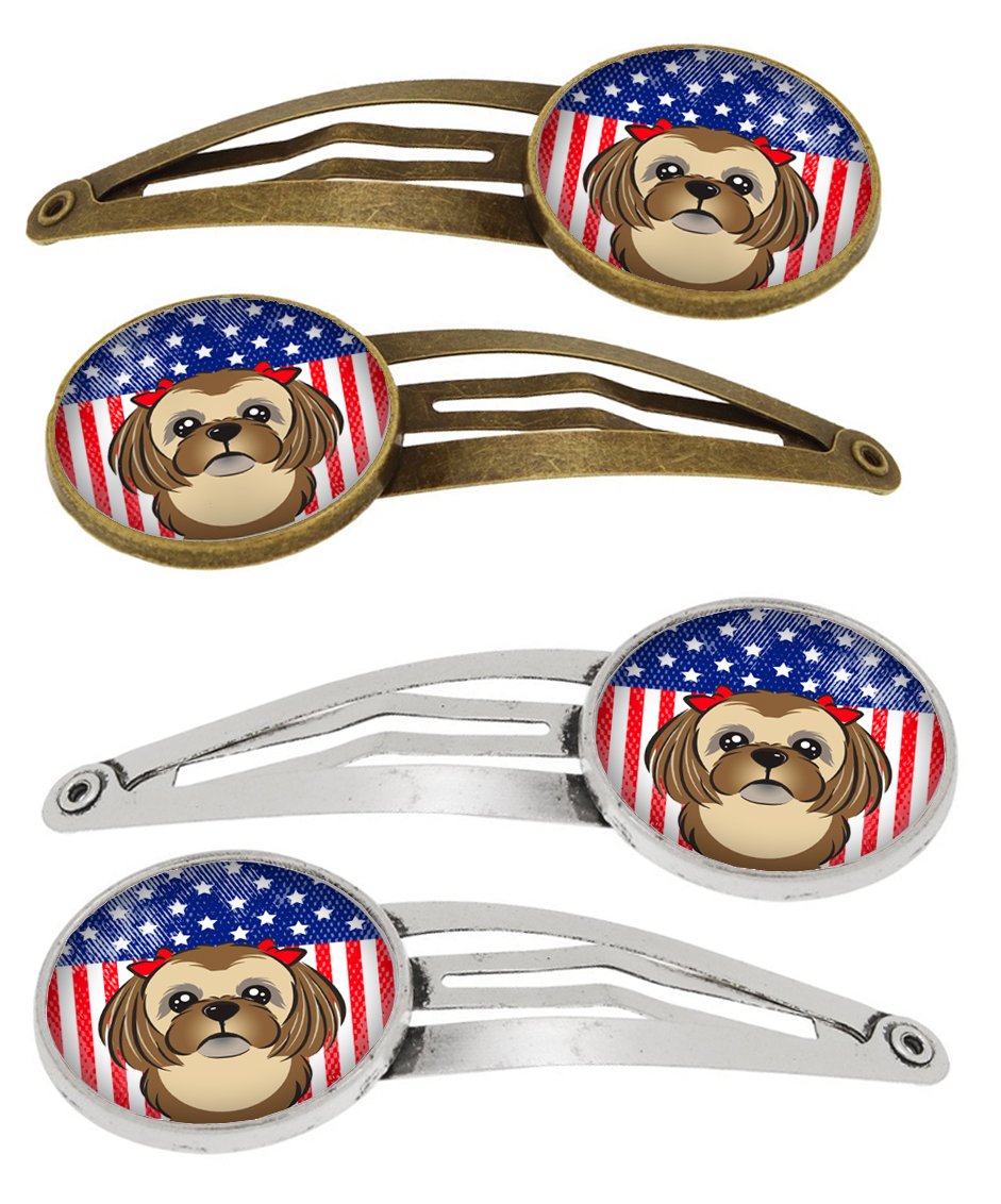 American Flag and Chocolate Brown Shih Tzu Set of 4 Barrettes Hair Clips BB2179HCS4 by Caroline's Treasures