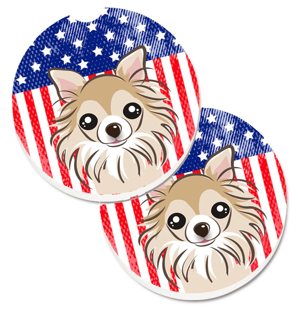 American Flag and Chihuahua Set of 2 Cup Holder Car Coasters BB2181CARC by Caroline's Treasures