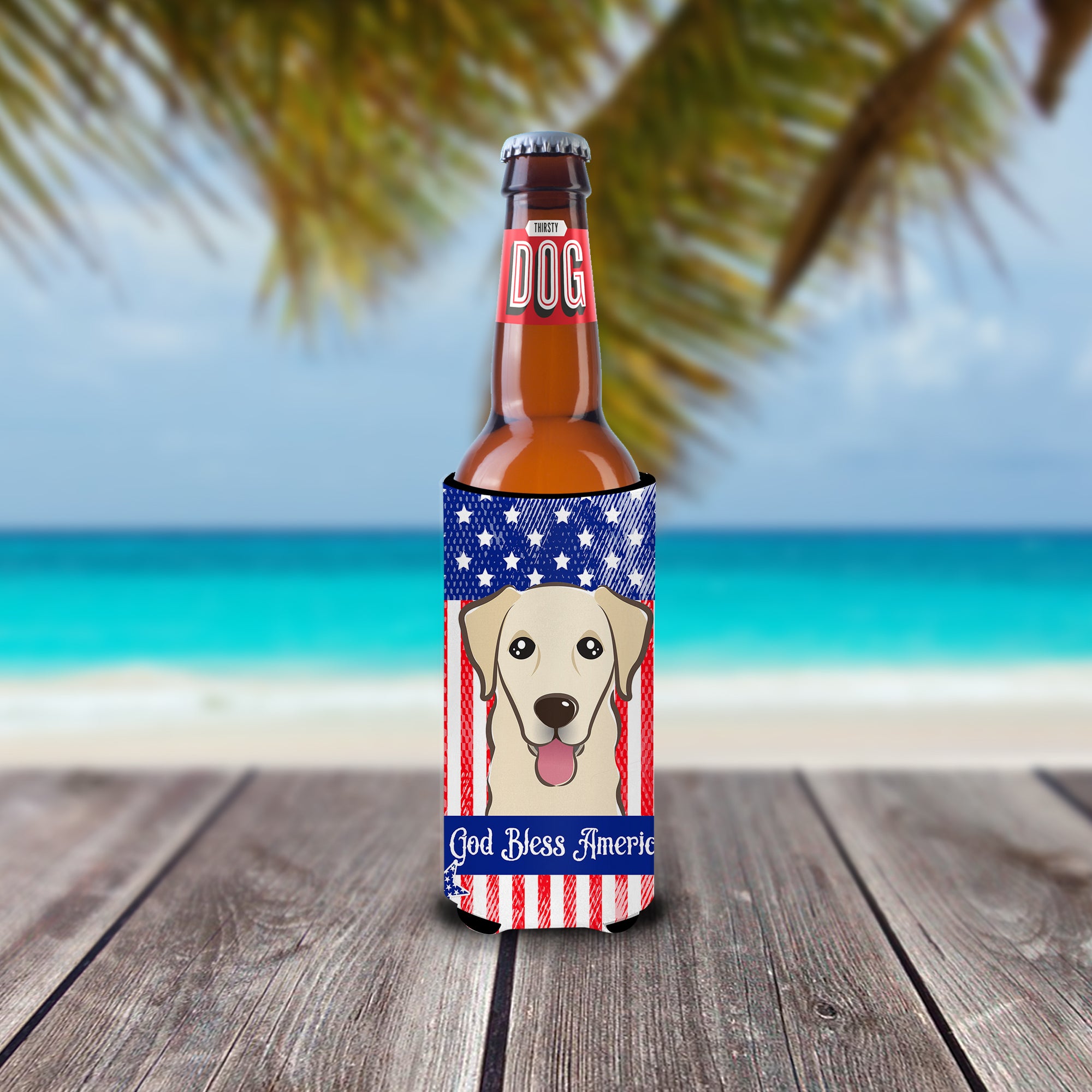 God Bless American Flag with Golden Retriever  Ultra Beverage Insulator for slim cans BB2182MUK  the-store.com.
