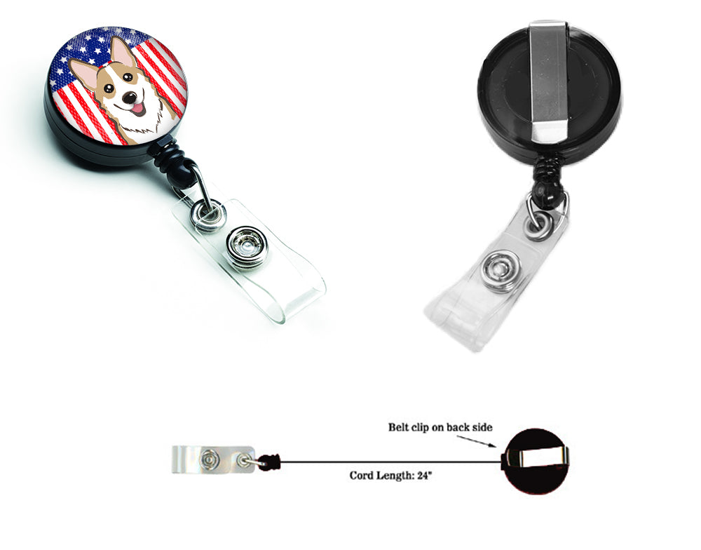American Flag and Sable Corgi Retractable Badge Reel BB2183BR.