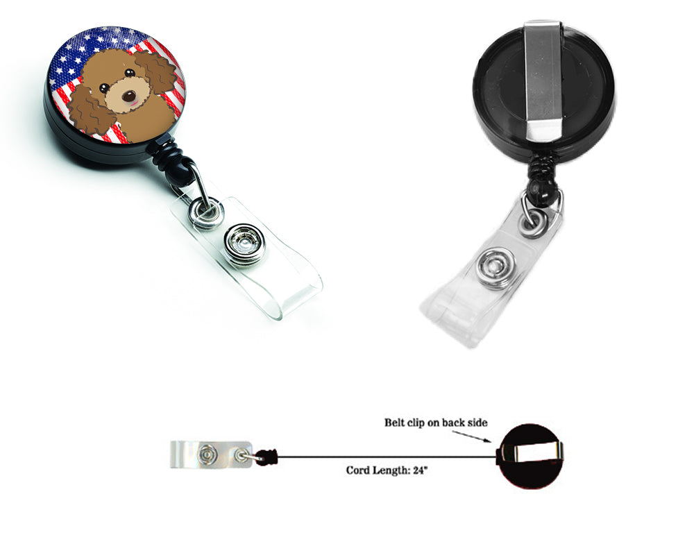 American Flag and Chocolate Brown Poodle Retractable Badge Reel BB2186BR.