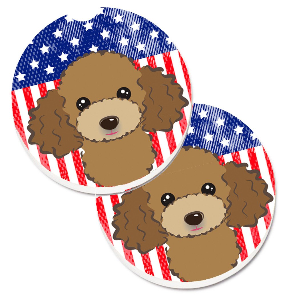 American Flag and Chocolate Brown Poodle Set of 2 Cup Holder Car Coasters BB2186CARC by Caroline's Treasures