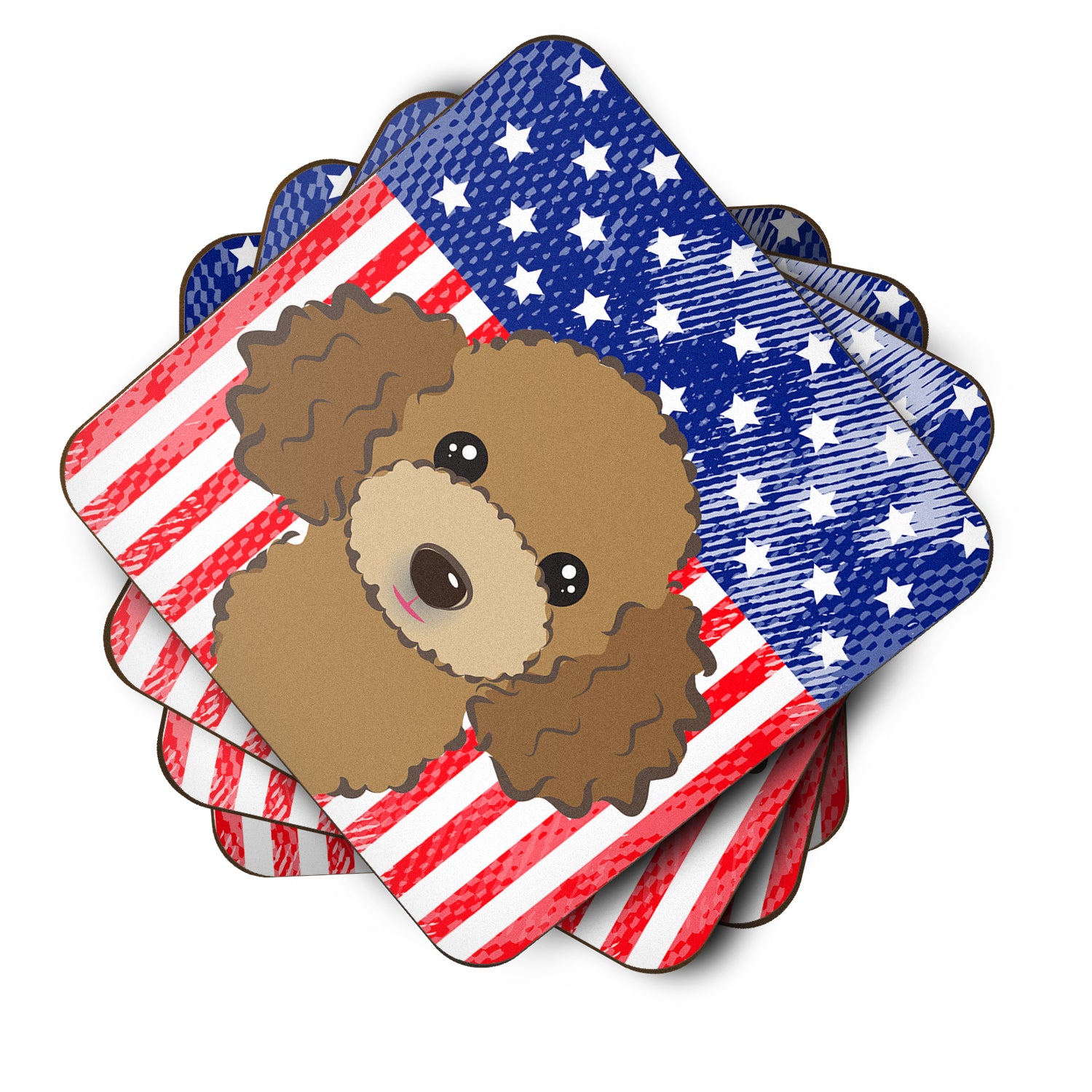 American Flag and Chocolate Brown Poodle Foam Coaster Set of 4 - the-store.com