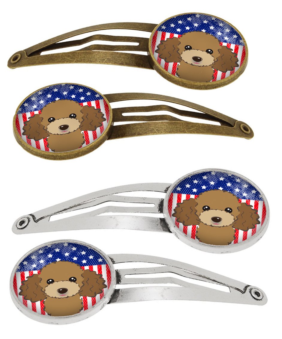 American Flag and Chocolate Brown Poodle Set of 4 Barrettes Hair Clips BB2186HCS4 by Caroline's Treasures