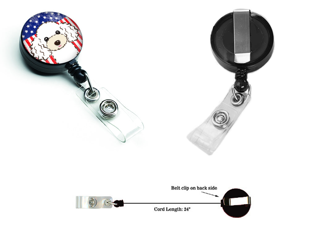 American Flag and White Poodle Retractable Badge Reel BB2187BR.