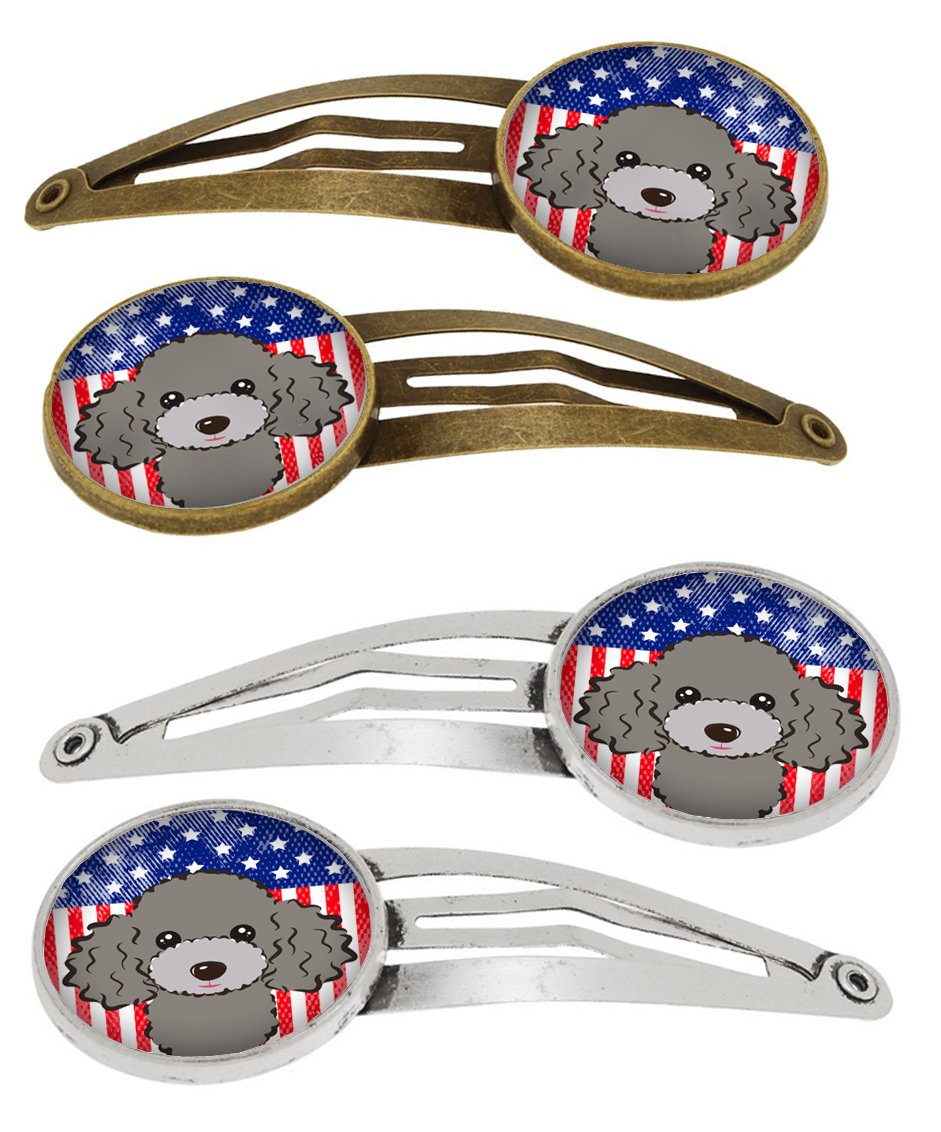 American Flag and Silver Gray Poodle Set of 4 Barrettes Hair Clips BB2189HCS4 by Caroline's Treasures