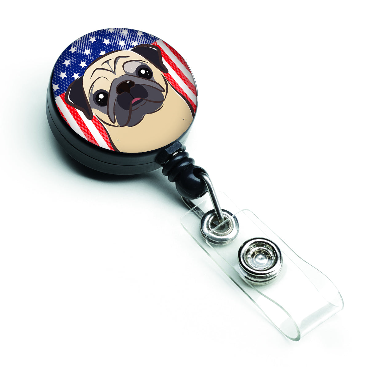 American Flag and Fawn Pug Retractable Badge Reel BB2192BR.