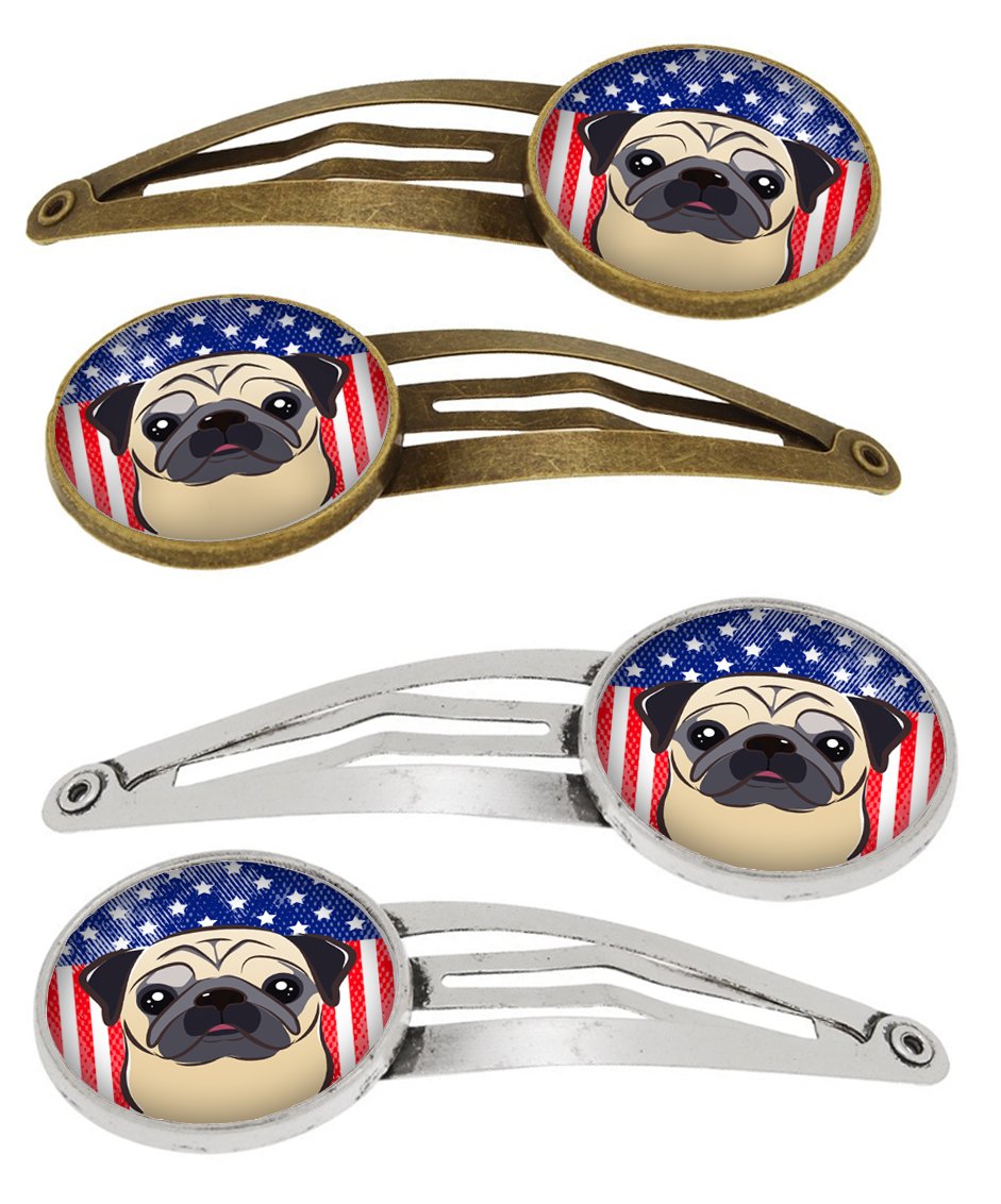 American Flag and Fawn Pug Set of 4 Barrettes Hair Clips BB2192HCS4 by Caroline's Treasures