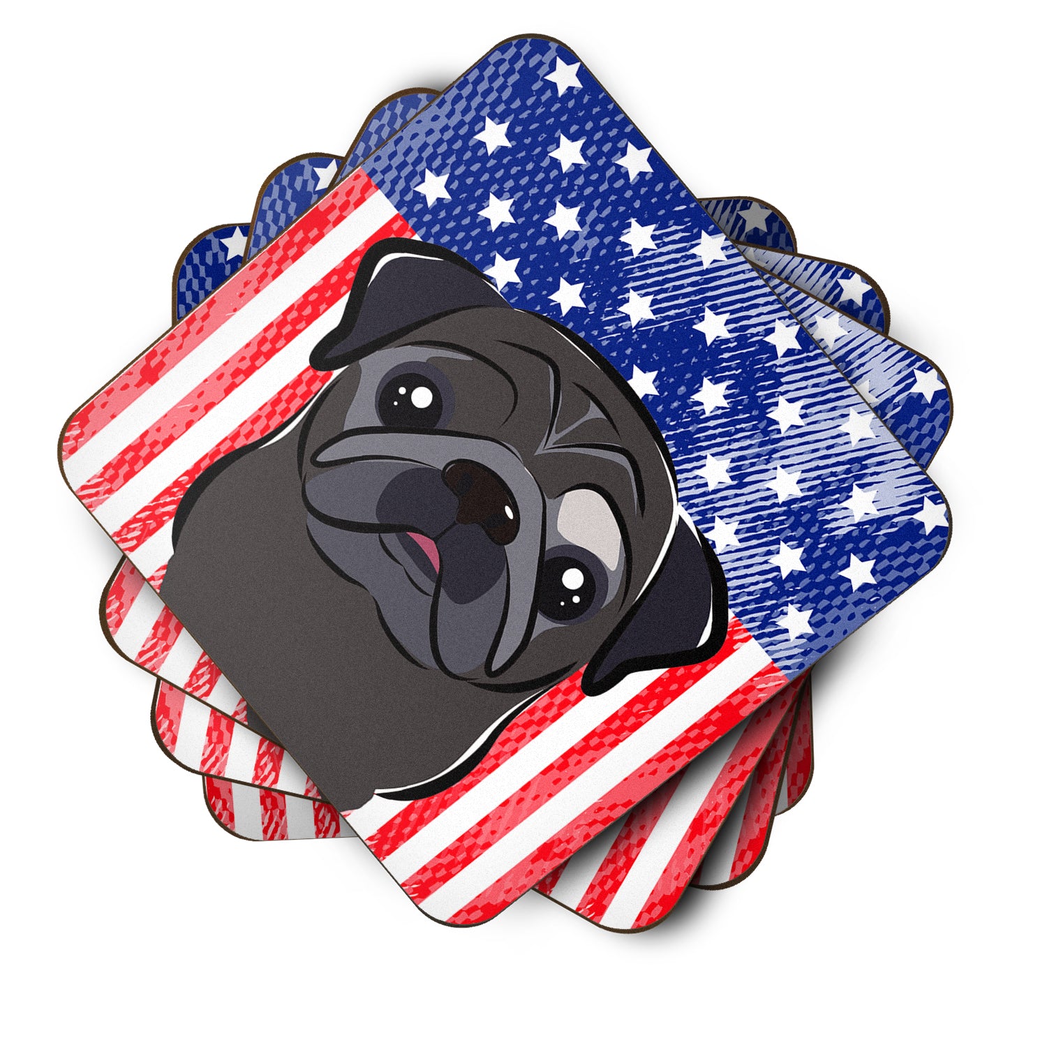 American Flag and Black Pug Foam Coaster Set of 4 - the-store.com