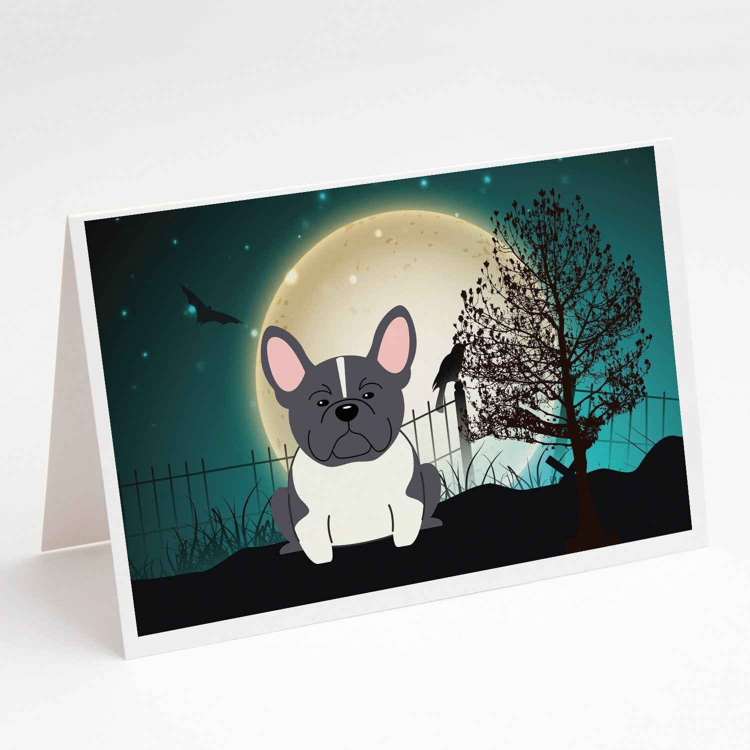 Buy this Halloween Scary French Bulldog Black White Greeting Cards and Envelopes Pack of 8