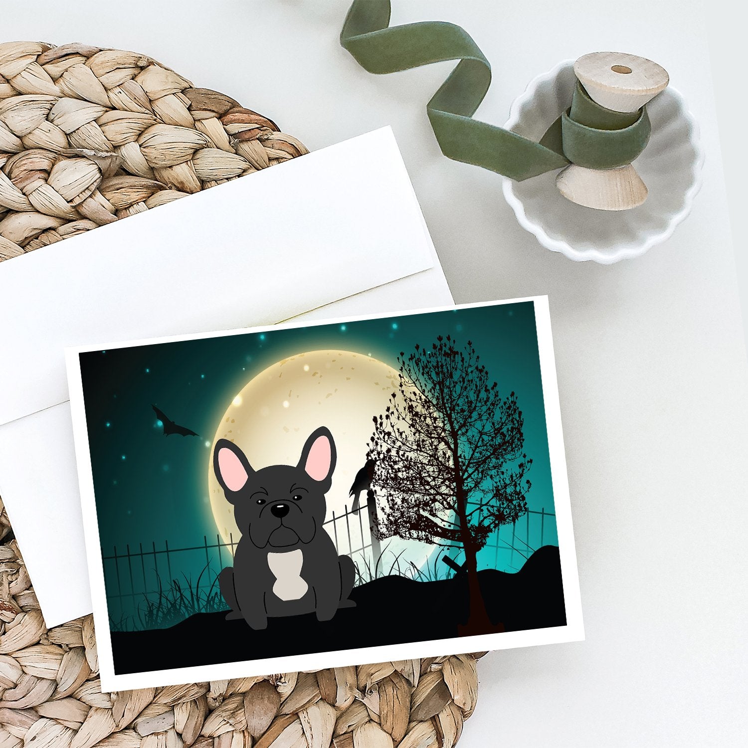 Buy this Halloween Scary French Bulldog Black Greeting Cards and Envelopes Pack of 8