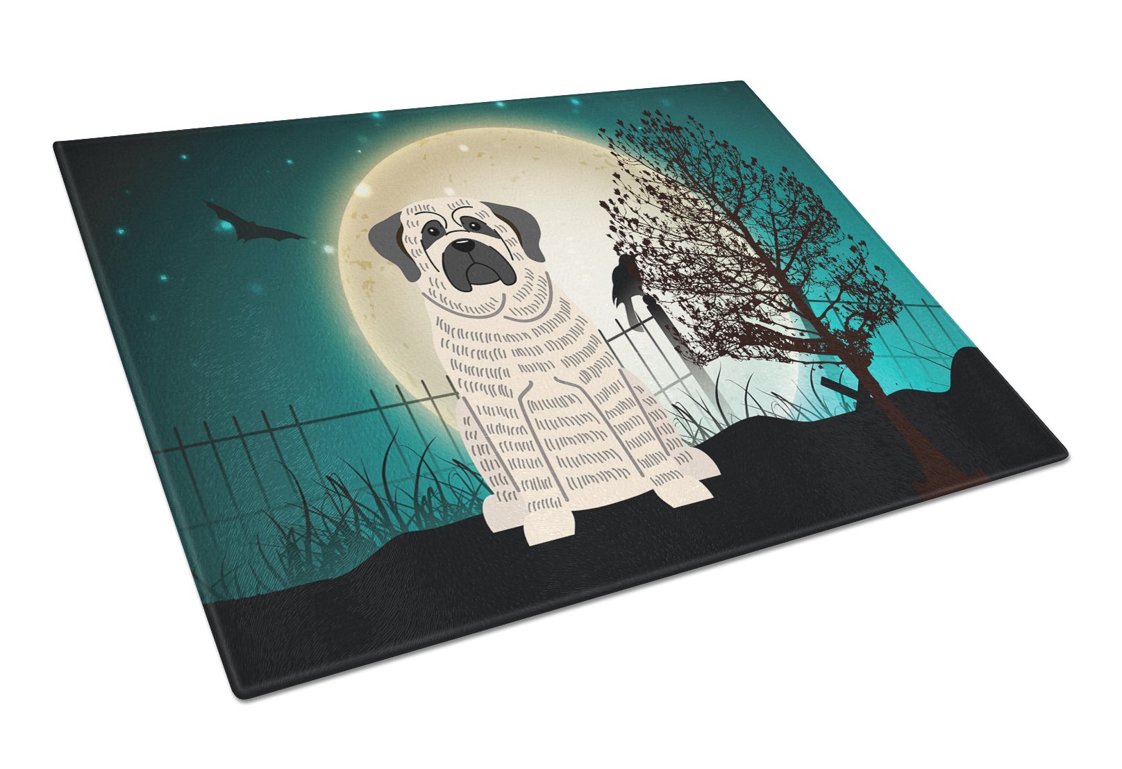 Halloween Scary Mastiff Brindle White Glass Cutting Board Large BB2206LCB by Caroline's Treasures