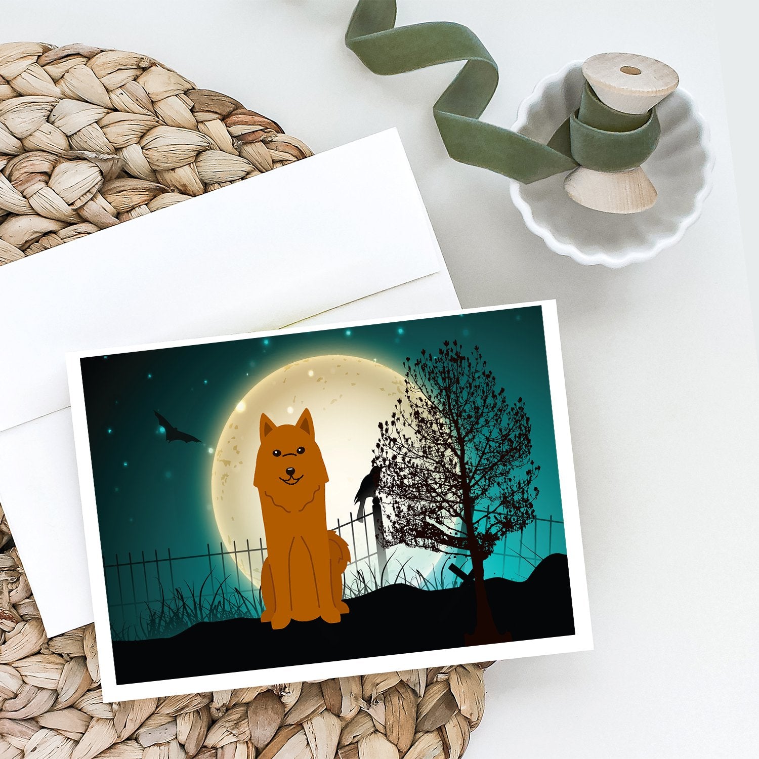 Halloween Scary Karelian Bear Dog Greeting Cards and Envelopes Pack of 8 - the-store.com