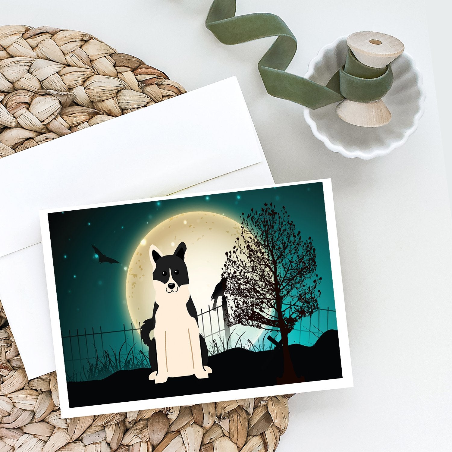 Buy this Halloween Scary Russo-European Laika Spitz Greeting Cards and Envelopes Pack of 8