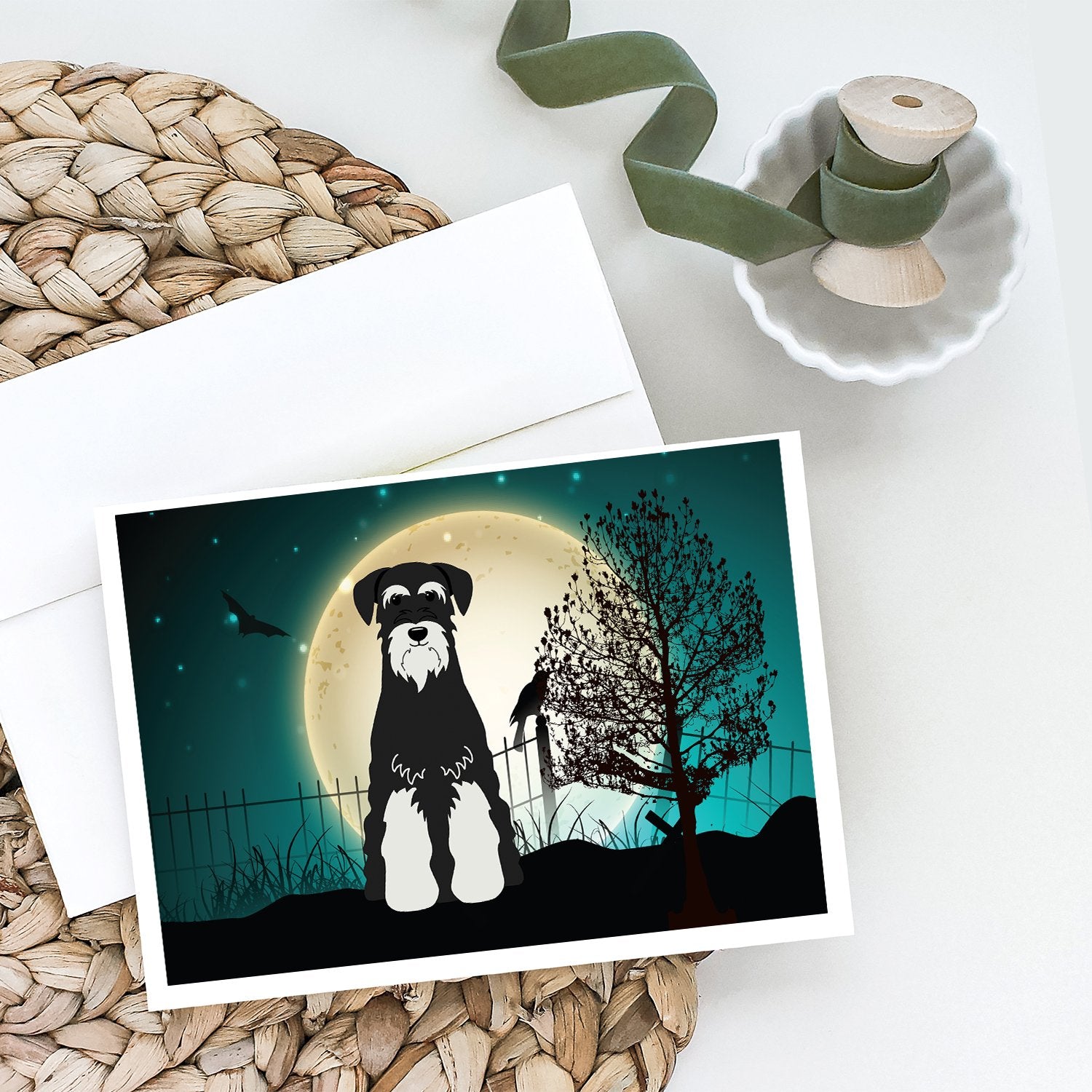 Buy this Halloween Scary Standard Schnauzer Salt and Pepper Greeting Cards and Envelopes Pack of 8