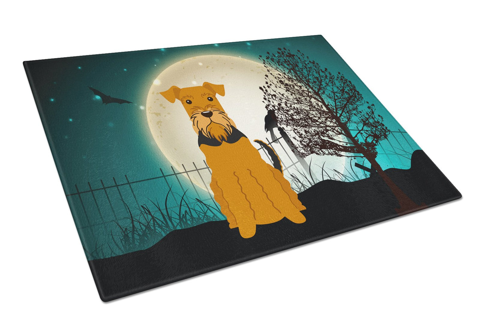 Halloween Scary Airedale Glass Cutting Board Large BB2231LCB by Caroline's Treasures