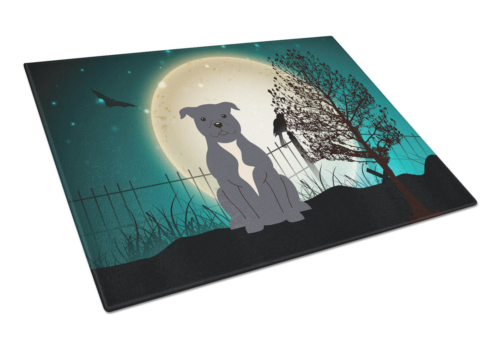 Halloween Scary Staffordshire Bull Terrier Blue Glass Cutting Board Large BB2236LCB by Caroline's Treasures