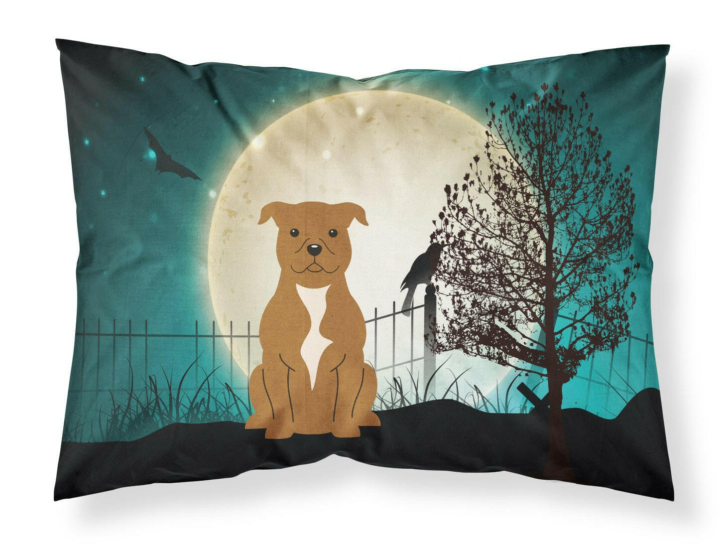 Halloween Scary Staffordshire Bull Terrier Brown Fabric Standard Pillowcase BB2237PILLOWCASE by Caroline's Treasures