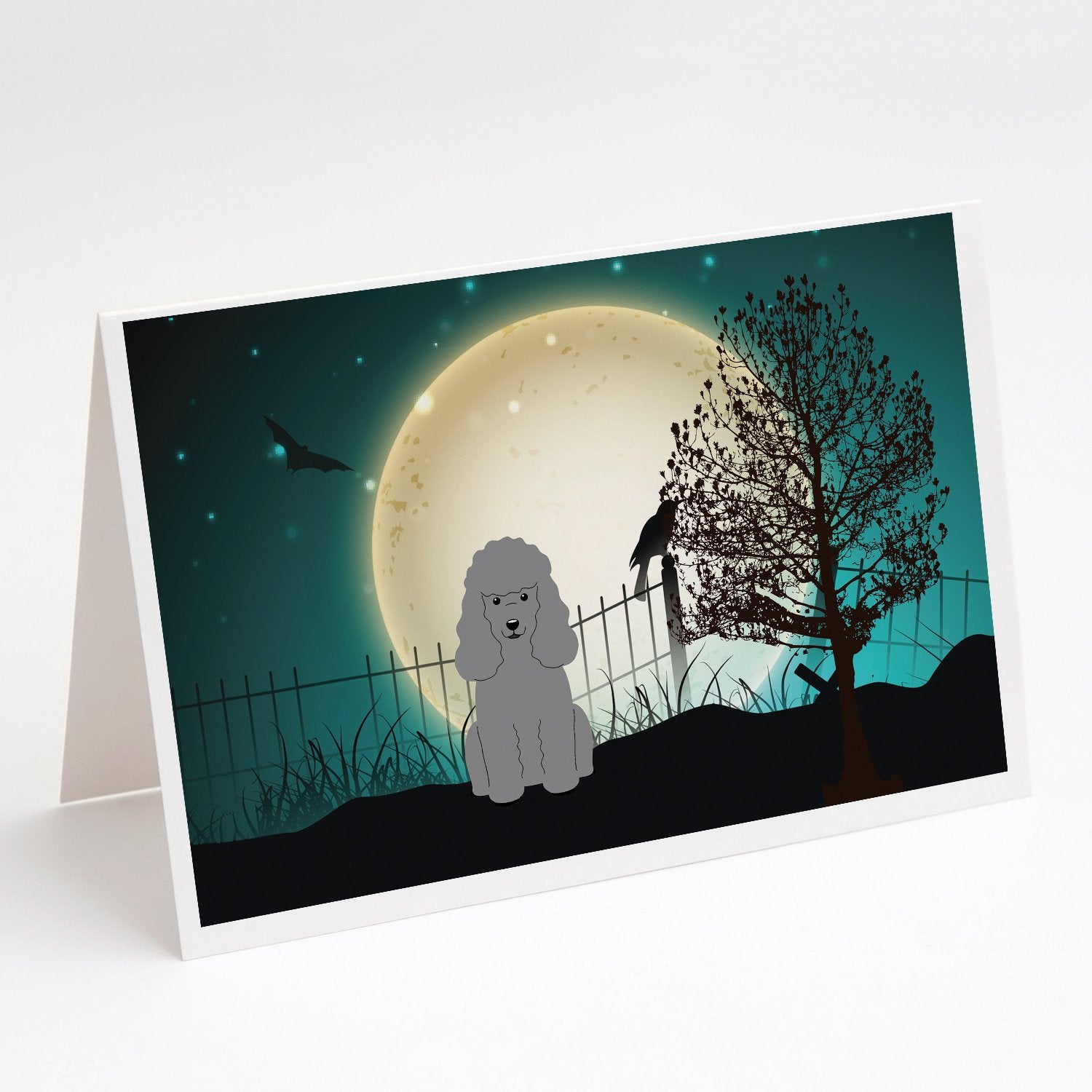 Buy this Halloween Scary Poodle Silver Greeting Cards and Envelopes Pack of 8